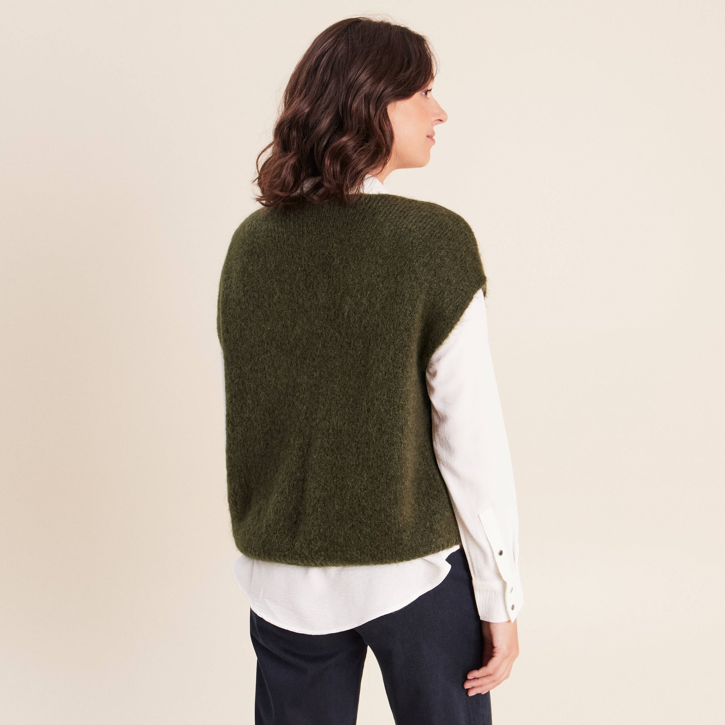 Pull sans manches vert kaki femme