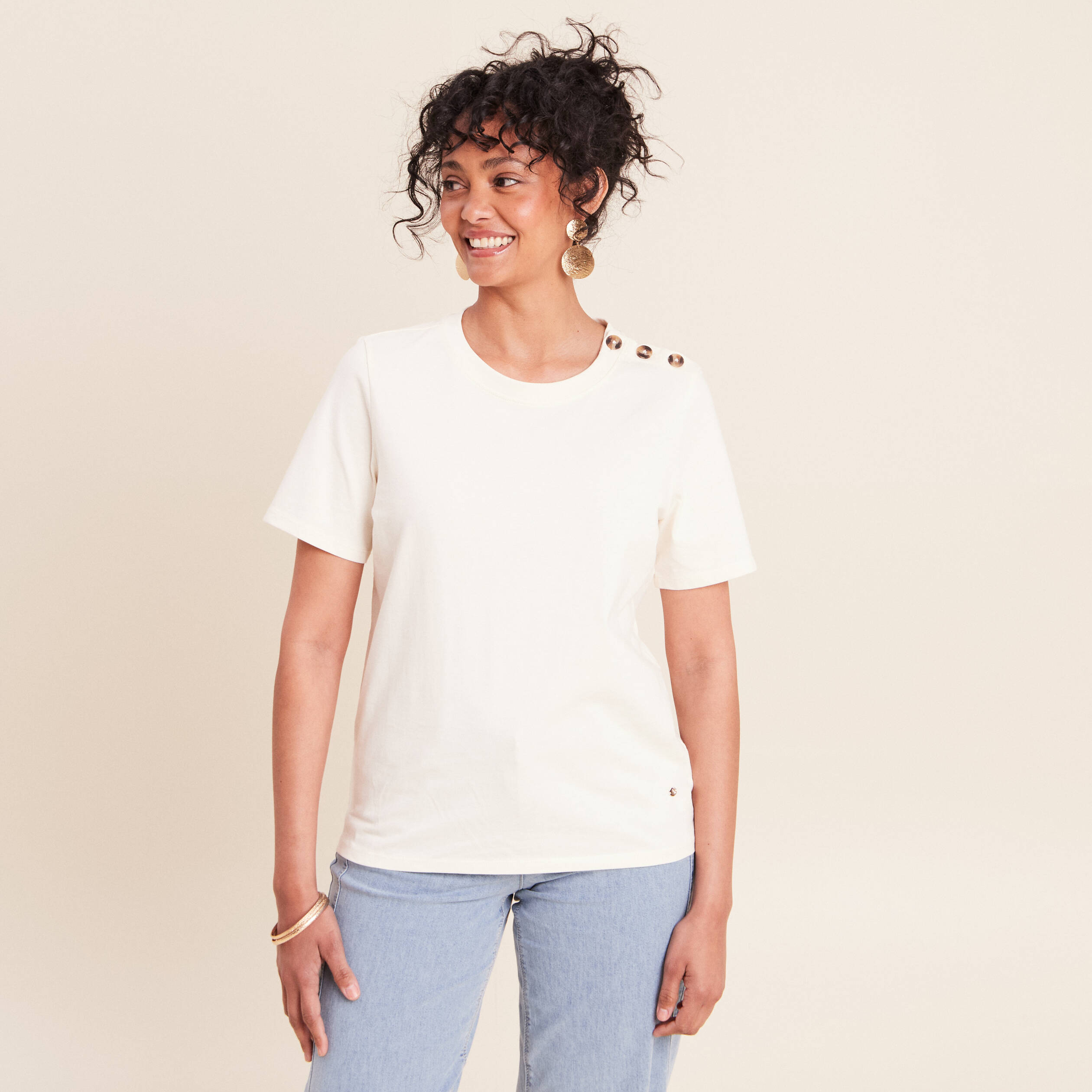 T-shirt manches courtes ecru femme