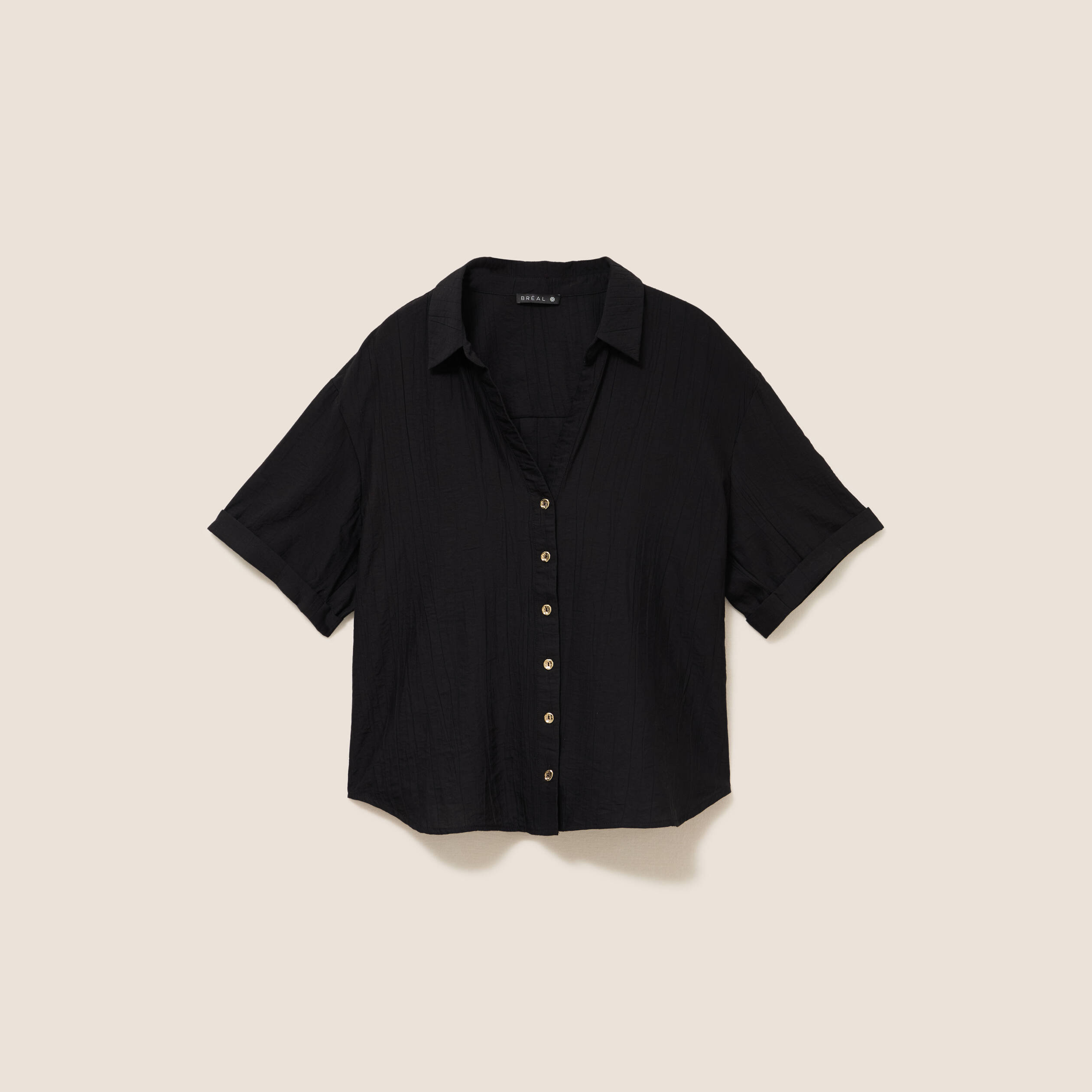 Chemise col chemise manches courtes noir femme