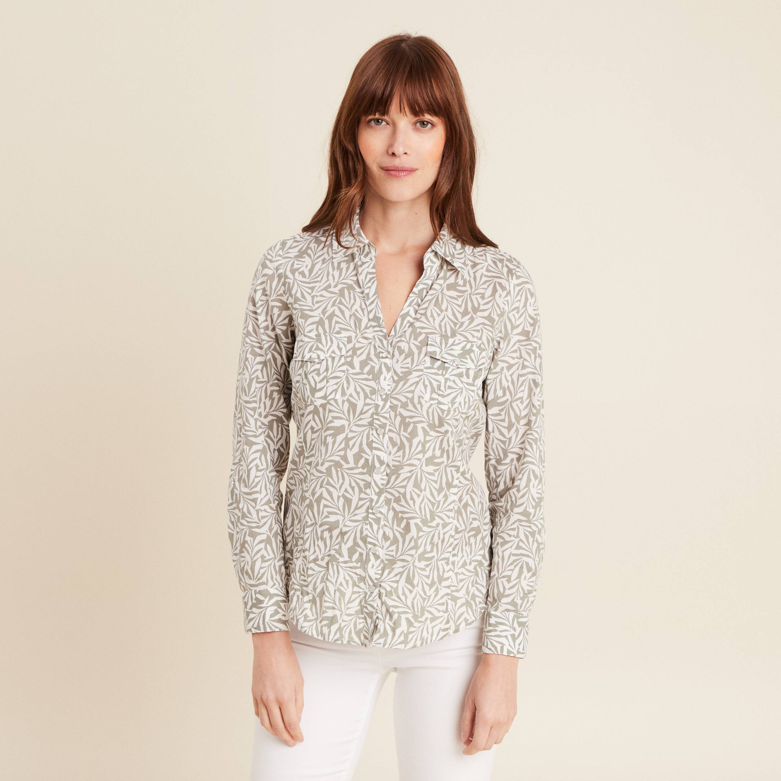 Chemise manches longues vert kaki femme