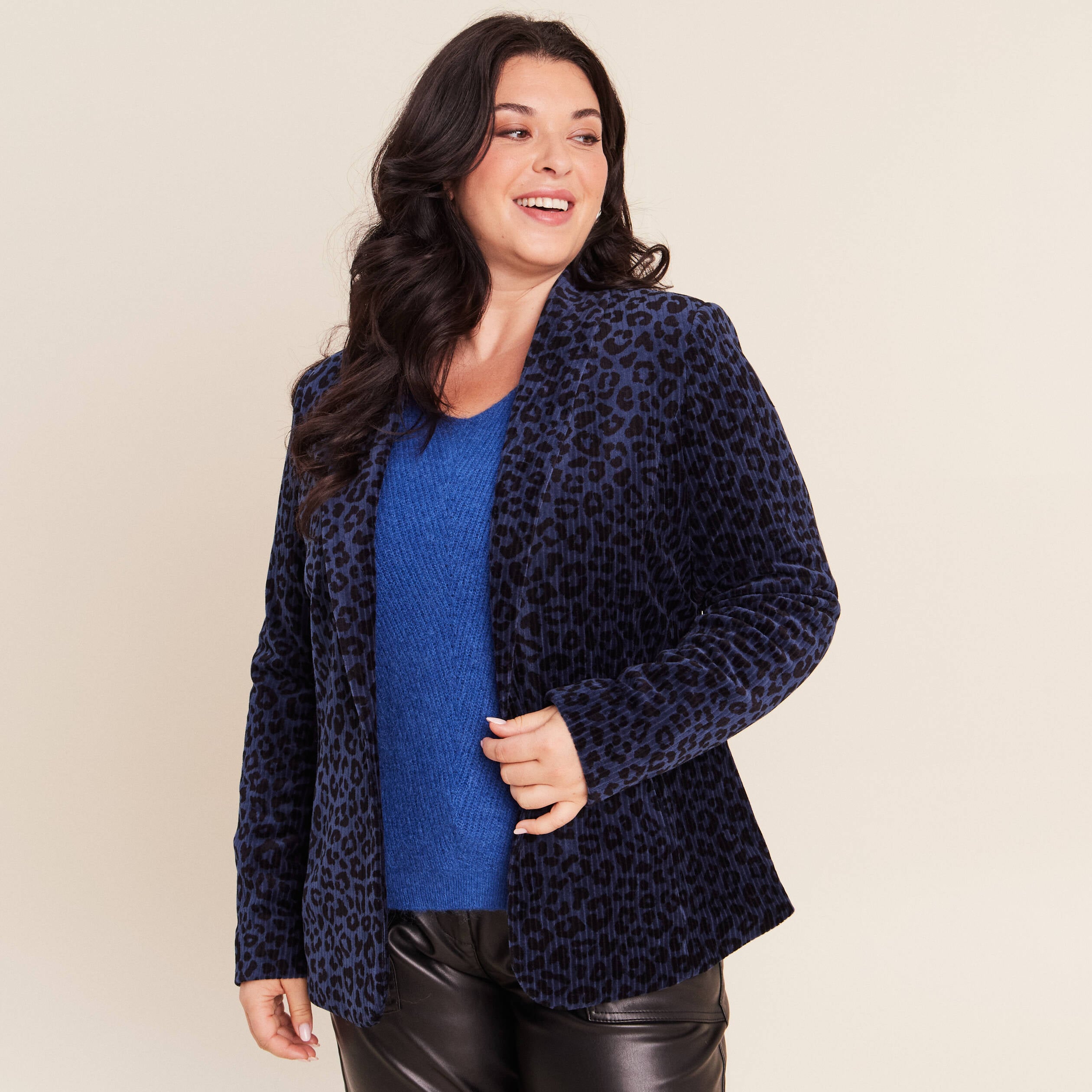 Veste tailleur velours bleu femme