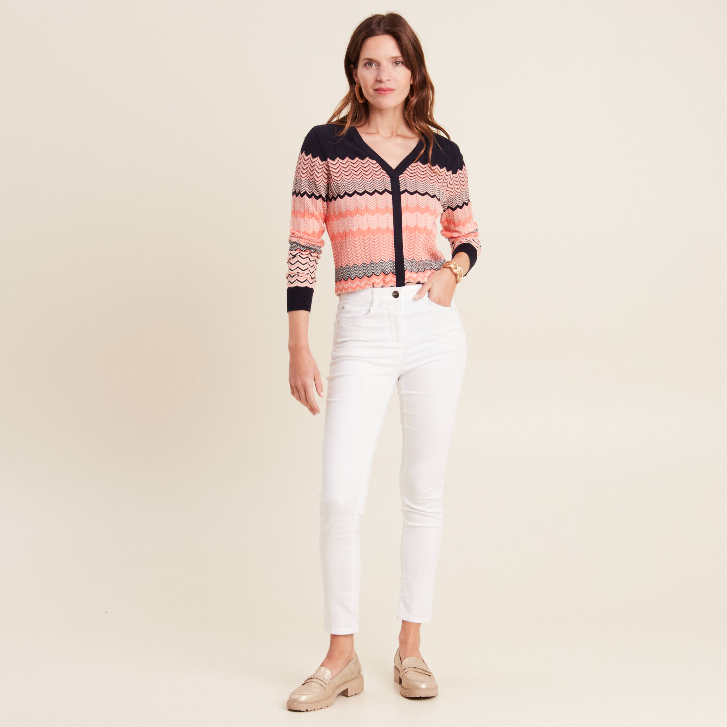 Pull manches longues rose corail femme