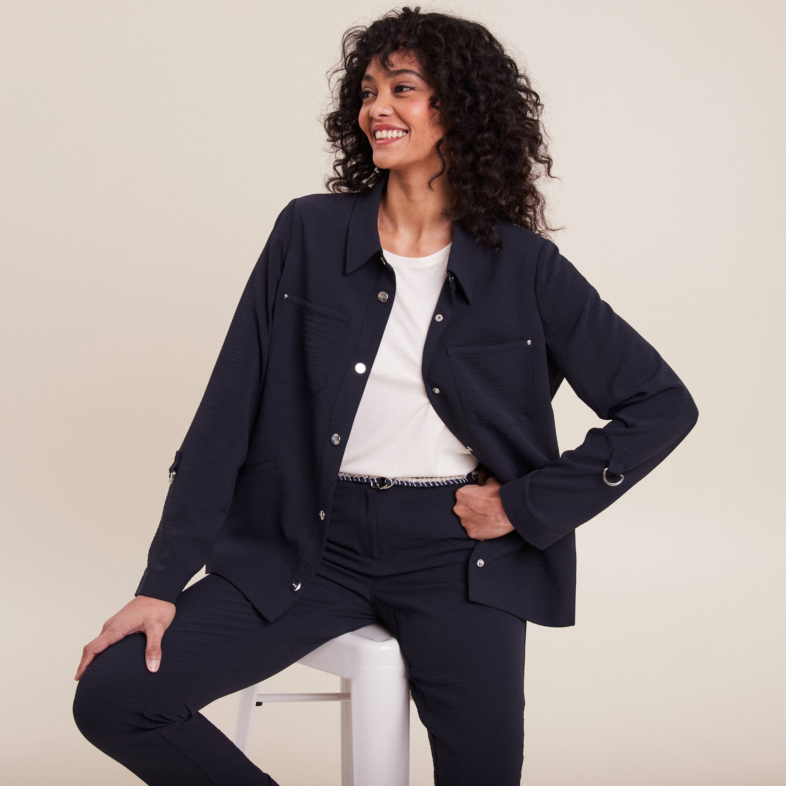 Veste cintree boutonnee bleu fonce femme Breal