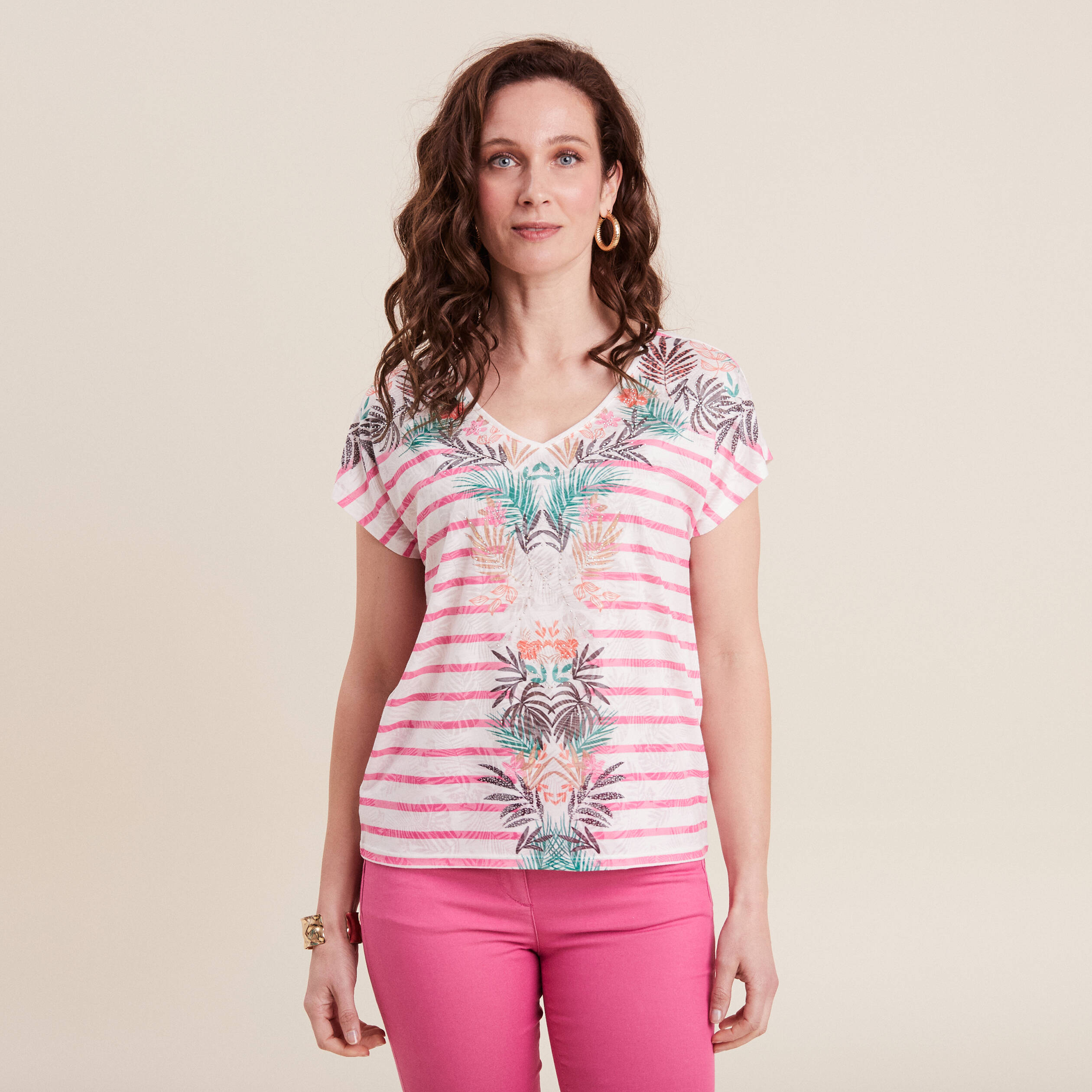 T-shirt manches courtes rose femme