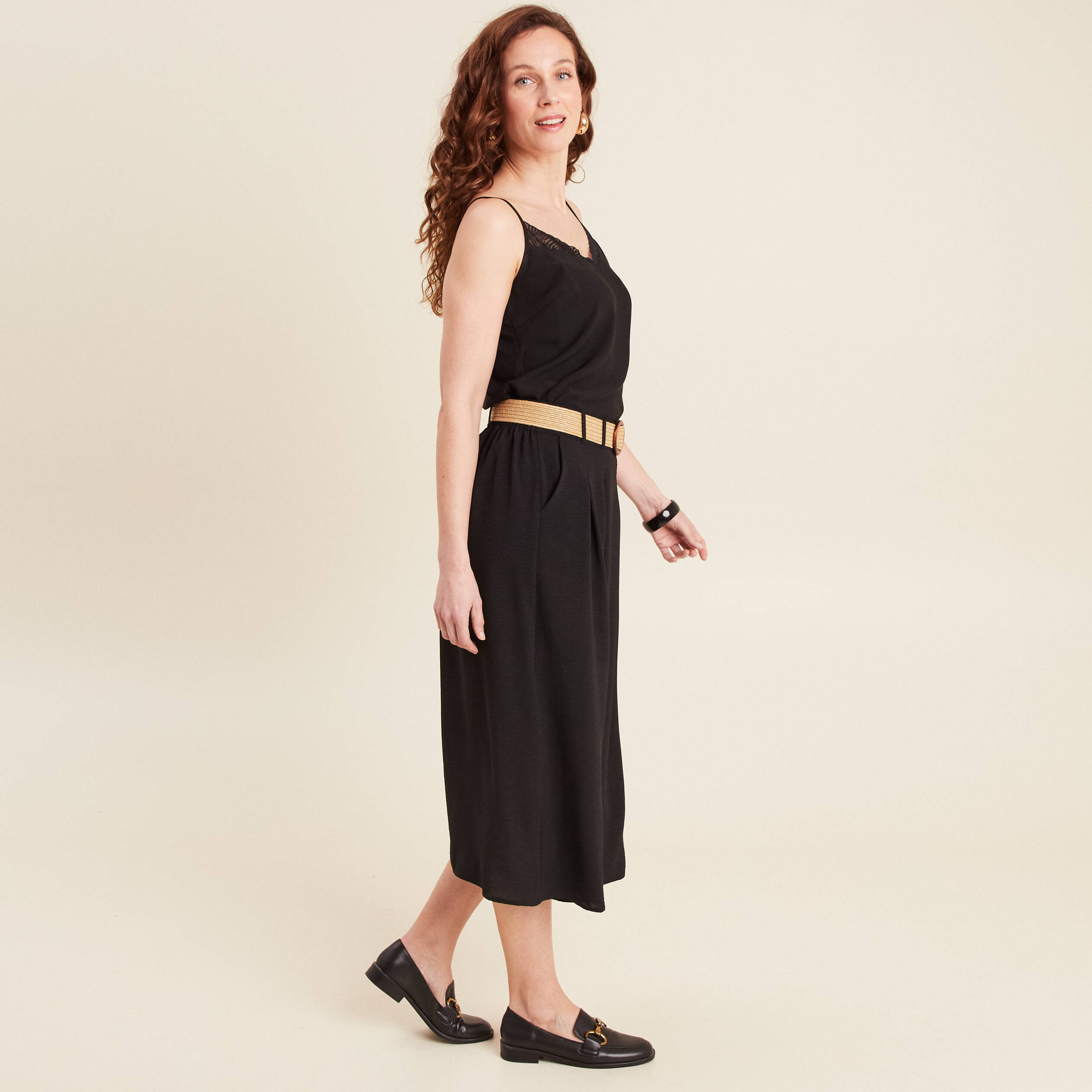 jupe longue evasee ceinturee noir femme Jupe longue évasée ceinturée noir femme
