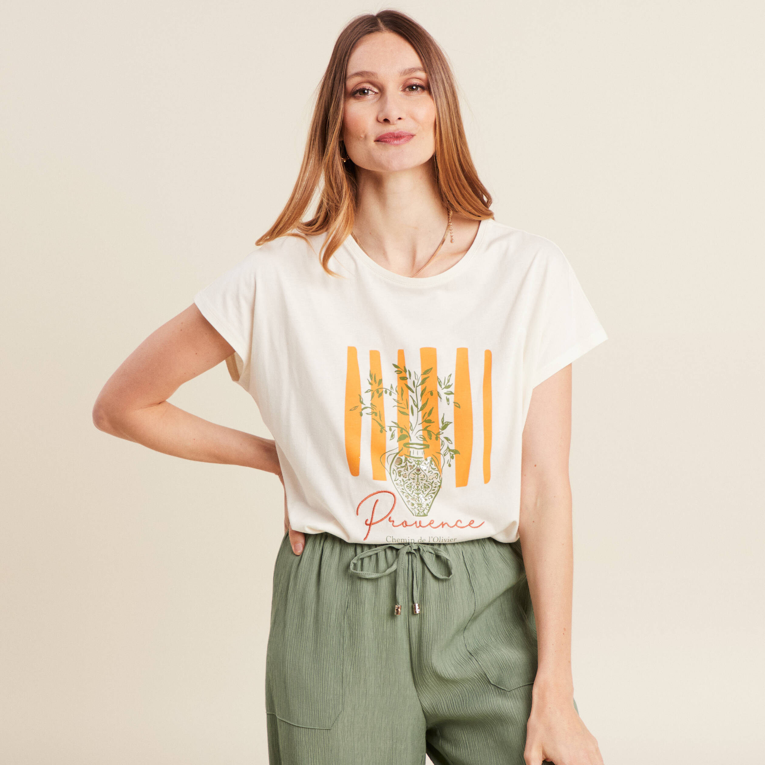 T-shirt manches courtes ecru femme