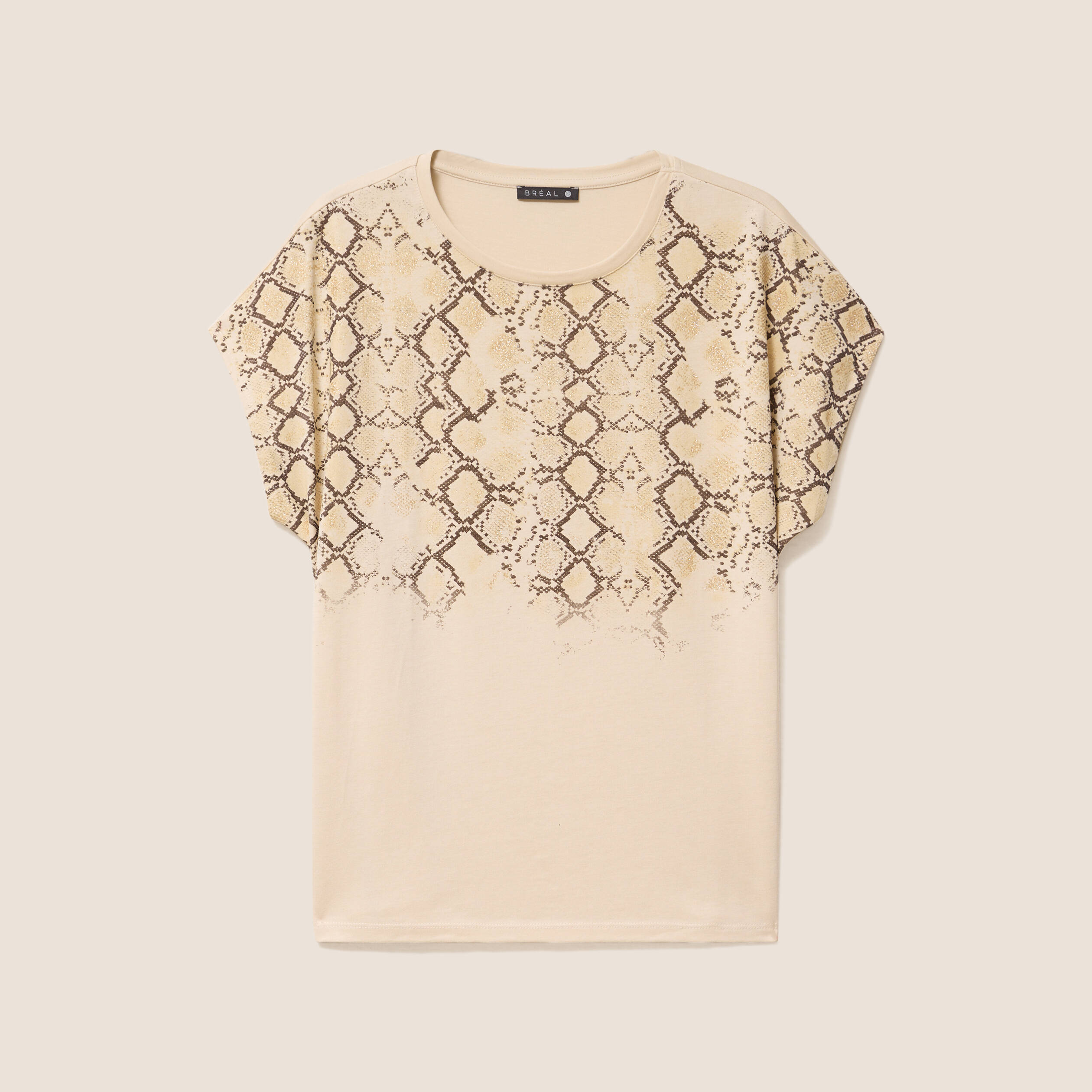 T-shirt col rond manches courtes beige femme
