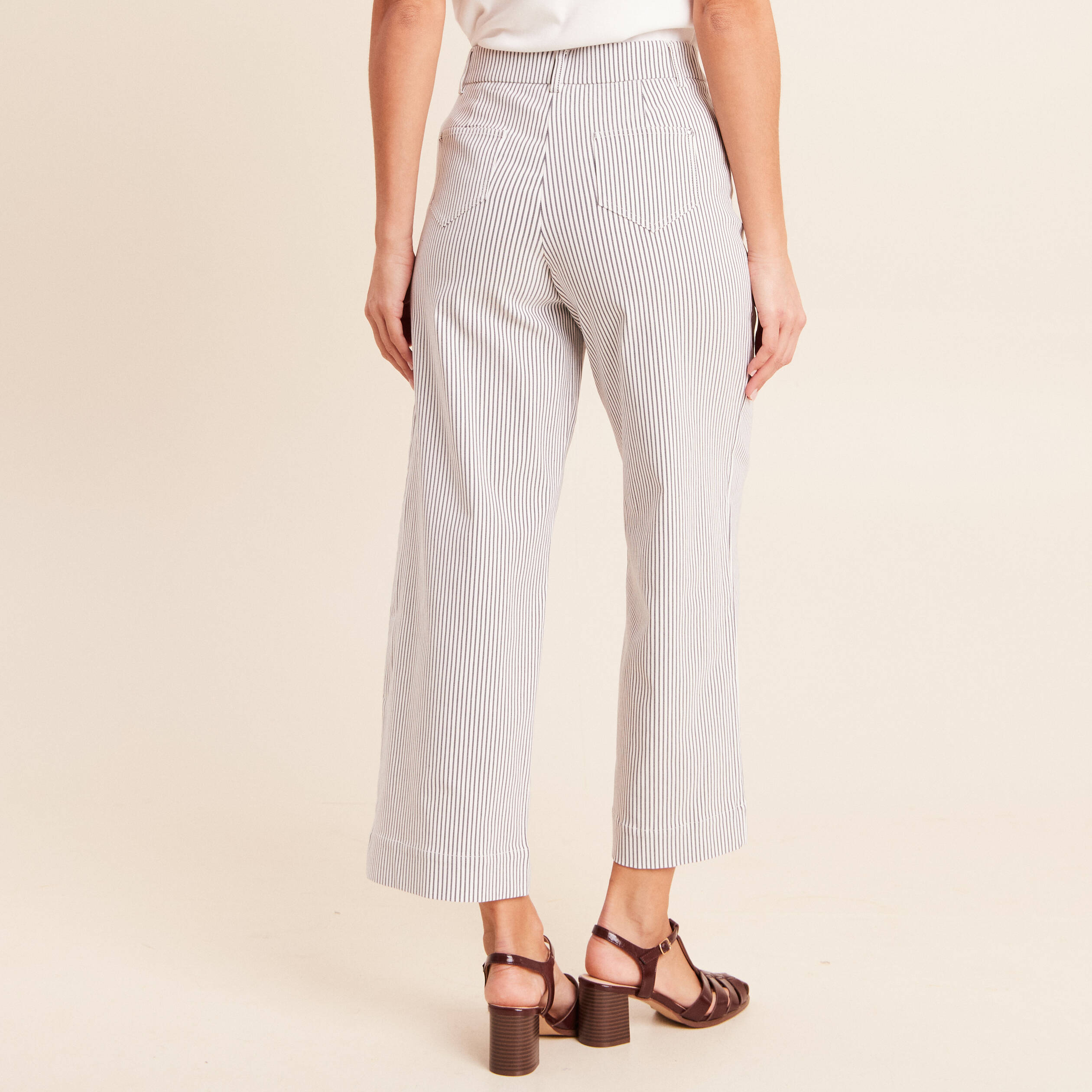 Pantalon large taille haute bleu femme