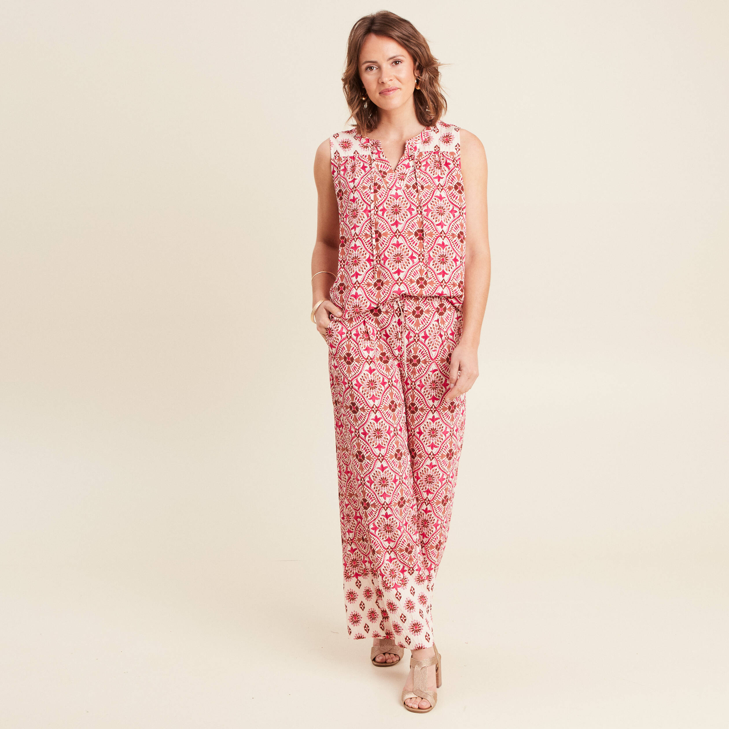 Blouse fluide sans manches rose femme