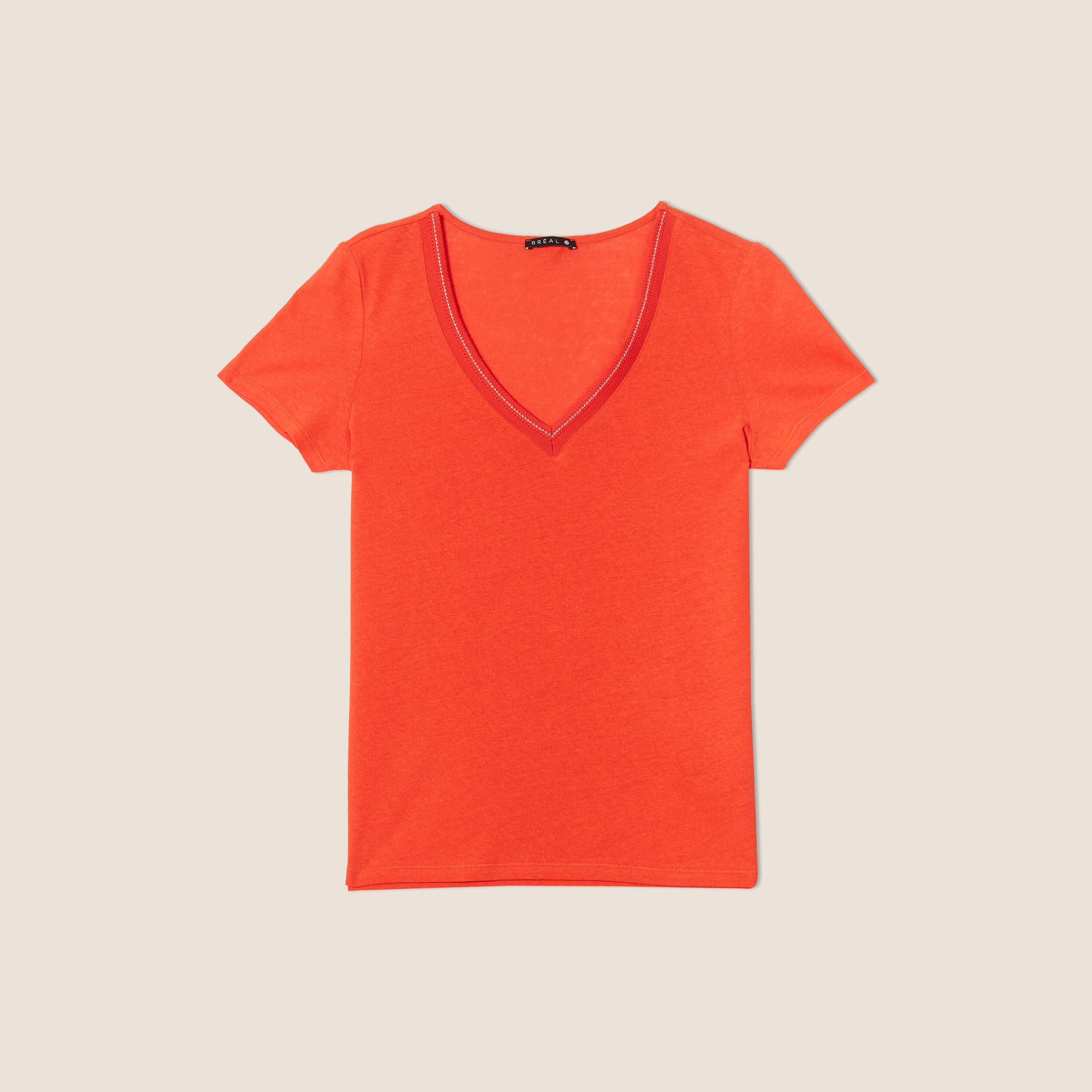 T-shirt manches courtes col en V orange femme