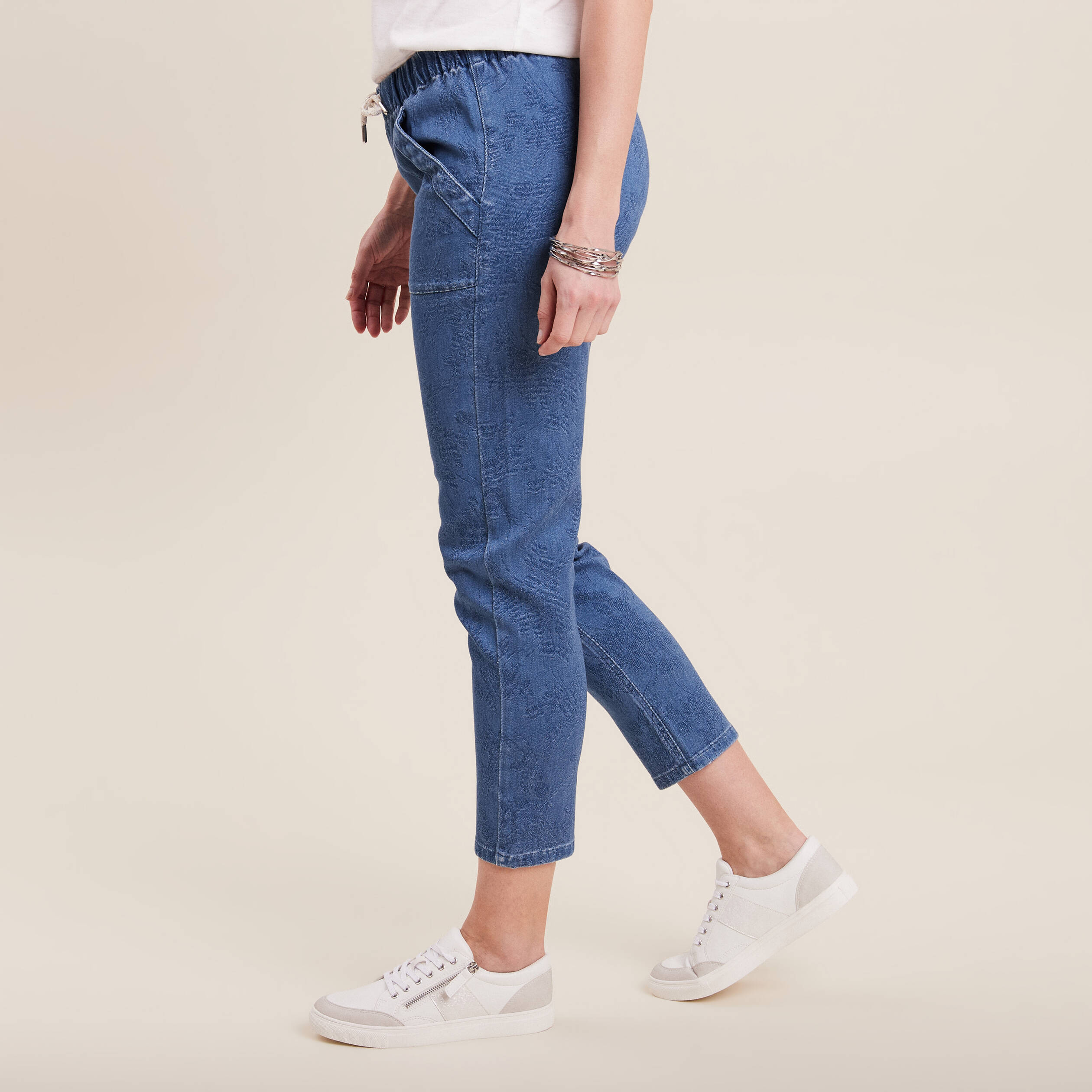 Jean carotte taille &eacute;lastiqu&eacute;e bleu ciel femme