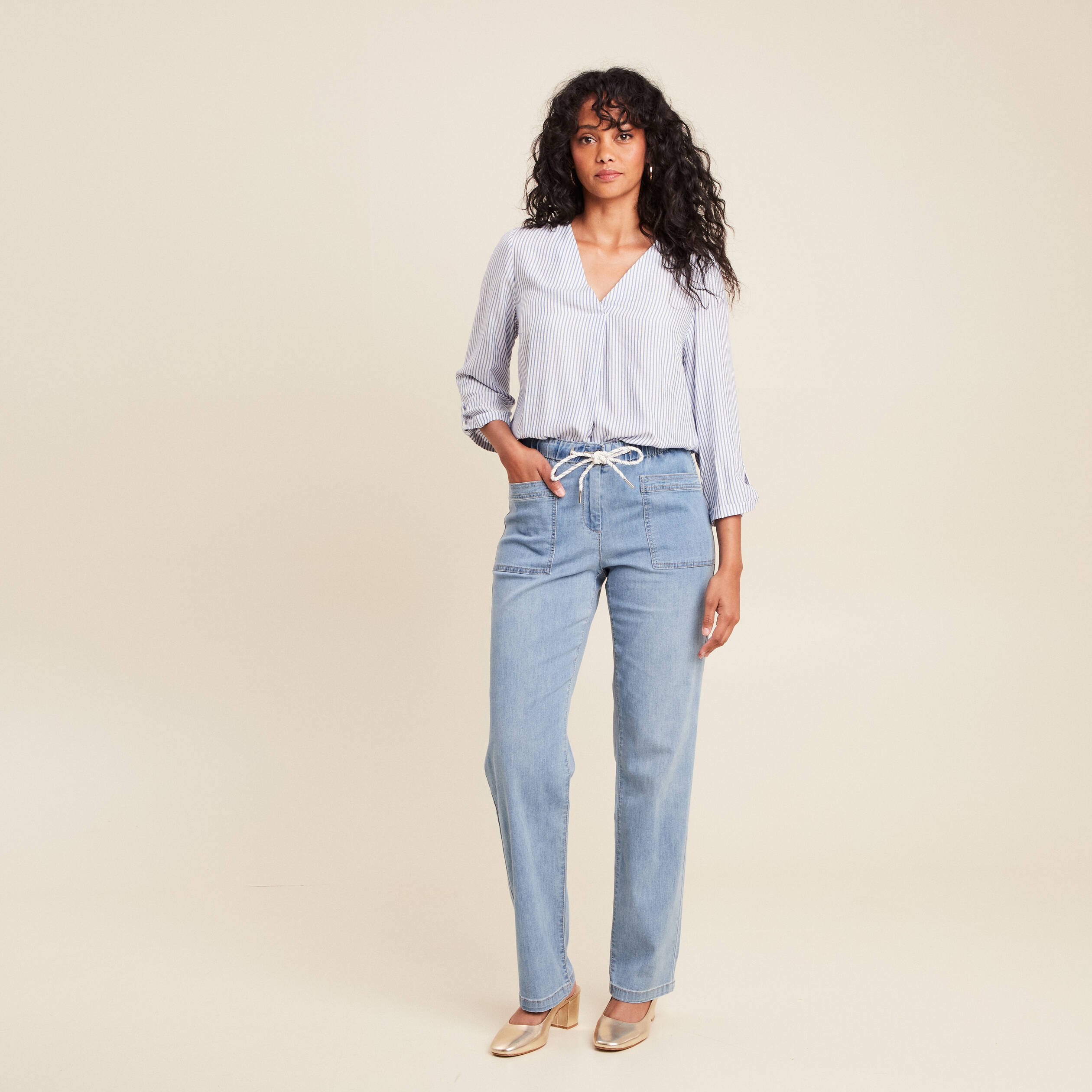 pantalon jogpant 78eme en coton denim double stone femme Pantalon jogpant 7/8ème en coton denim double stone femme