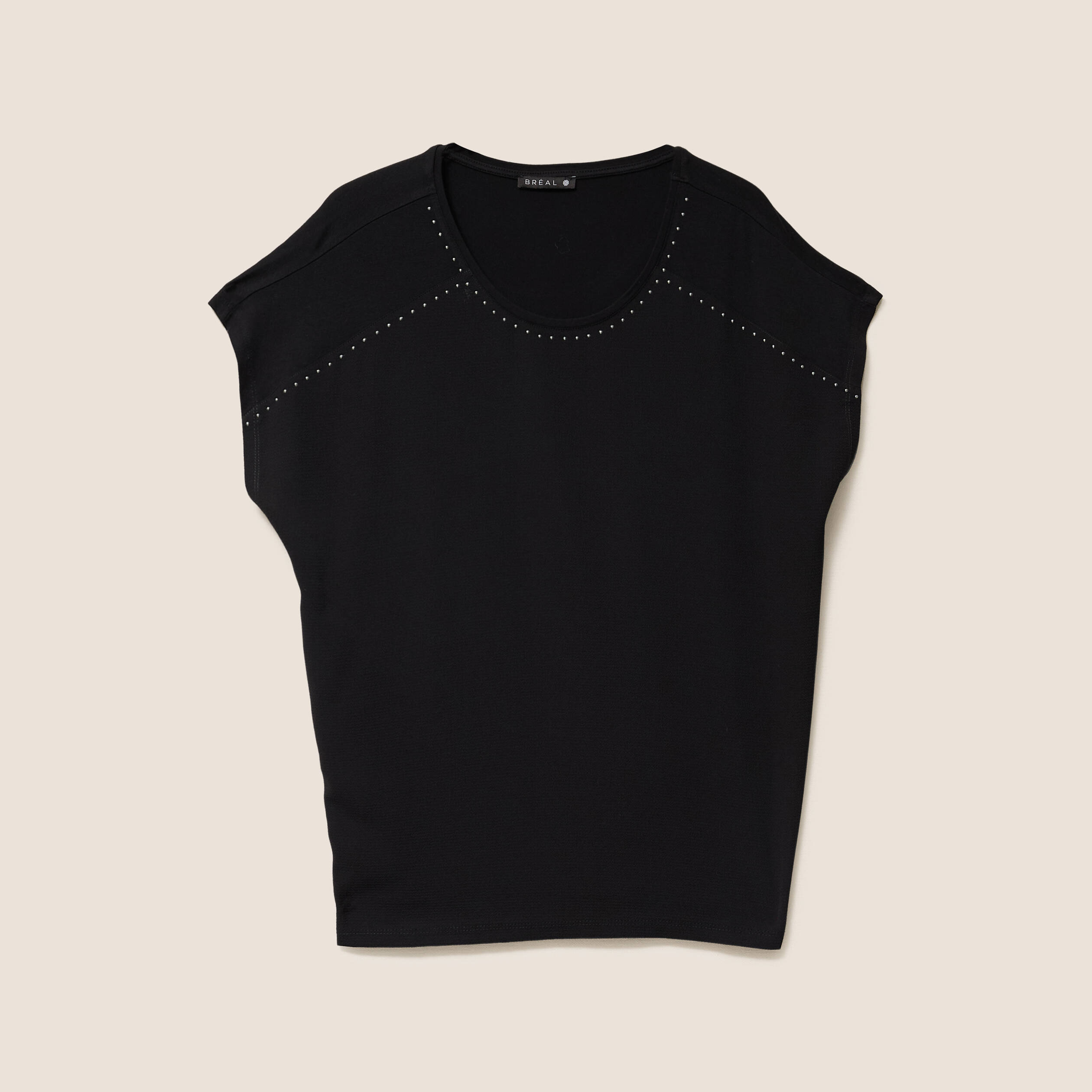 T-shirt bi-matière manches courtes noir femme