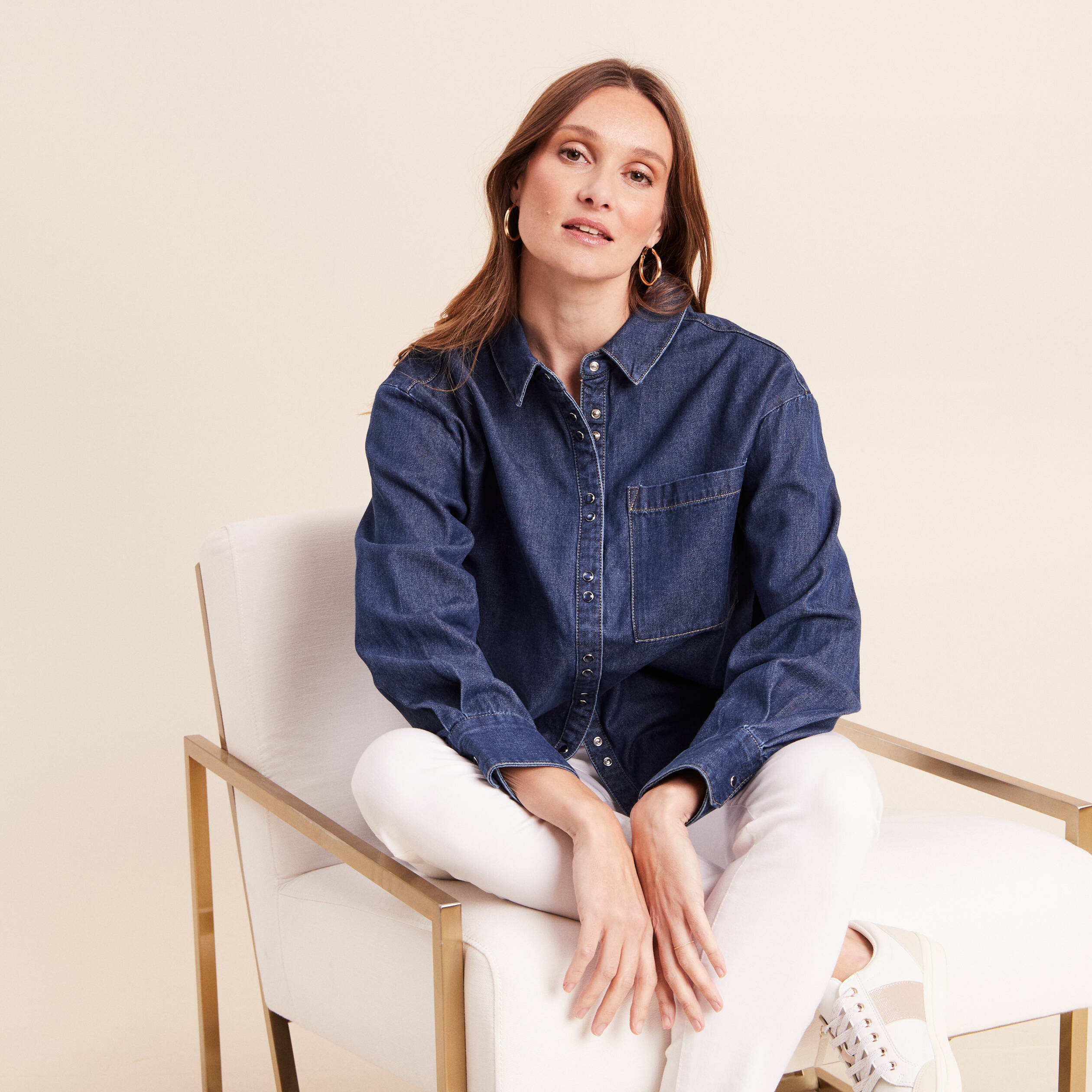Chemise Oversize Tony toile bio-recyclée Bleu vintage