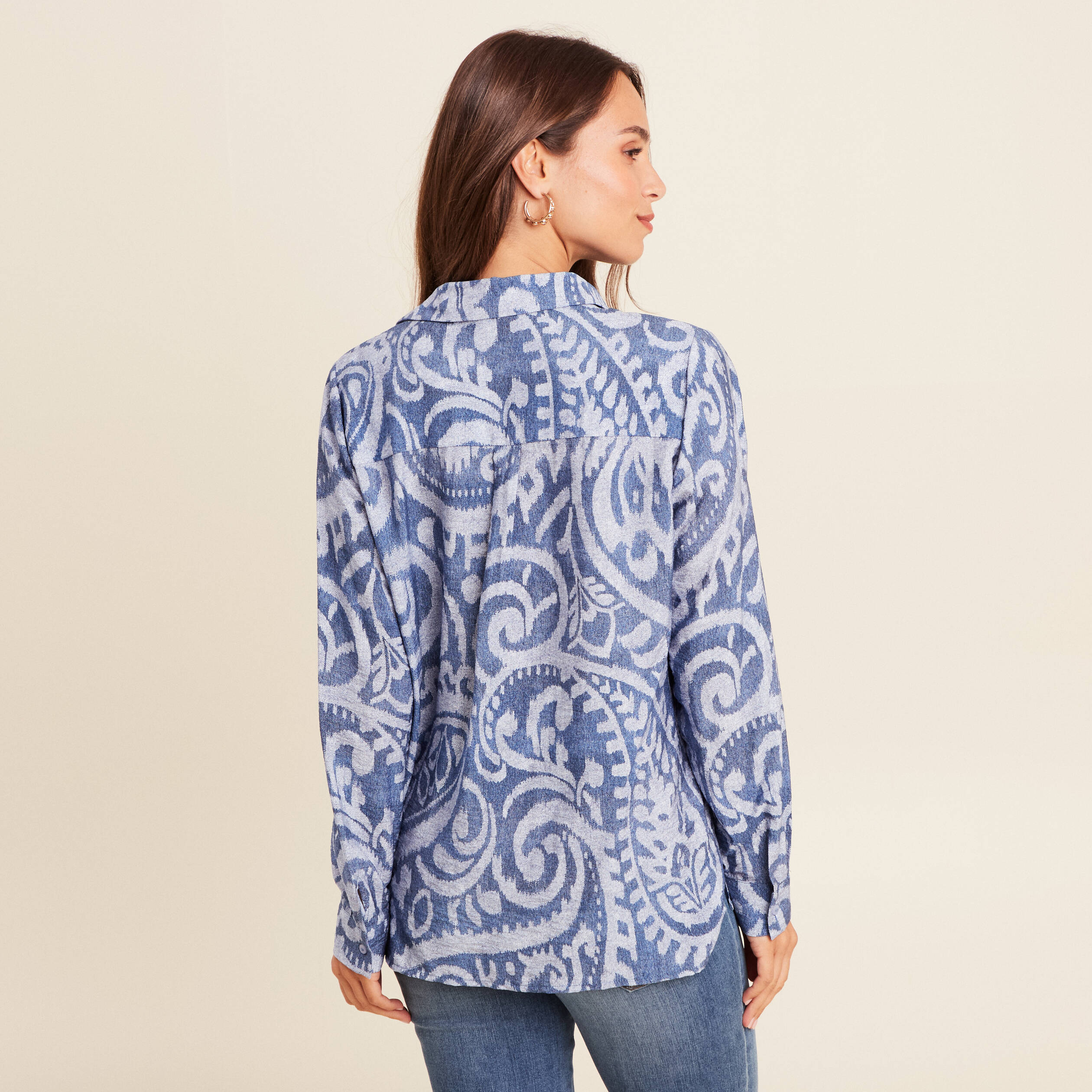 chemise manches longues fluide bleu femme Chemise manches longues fluide bleu femme