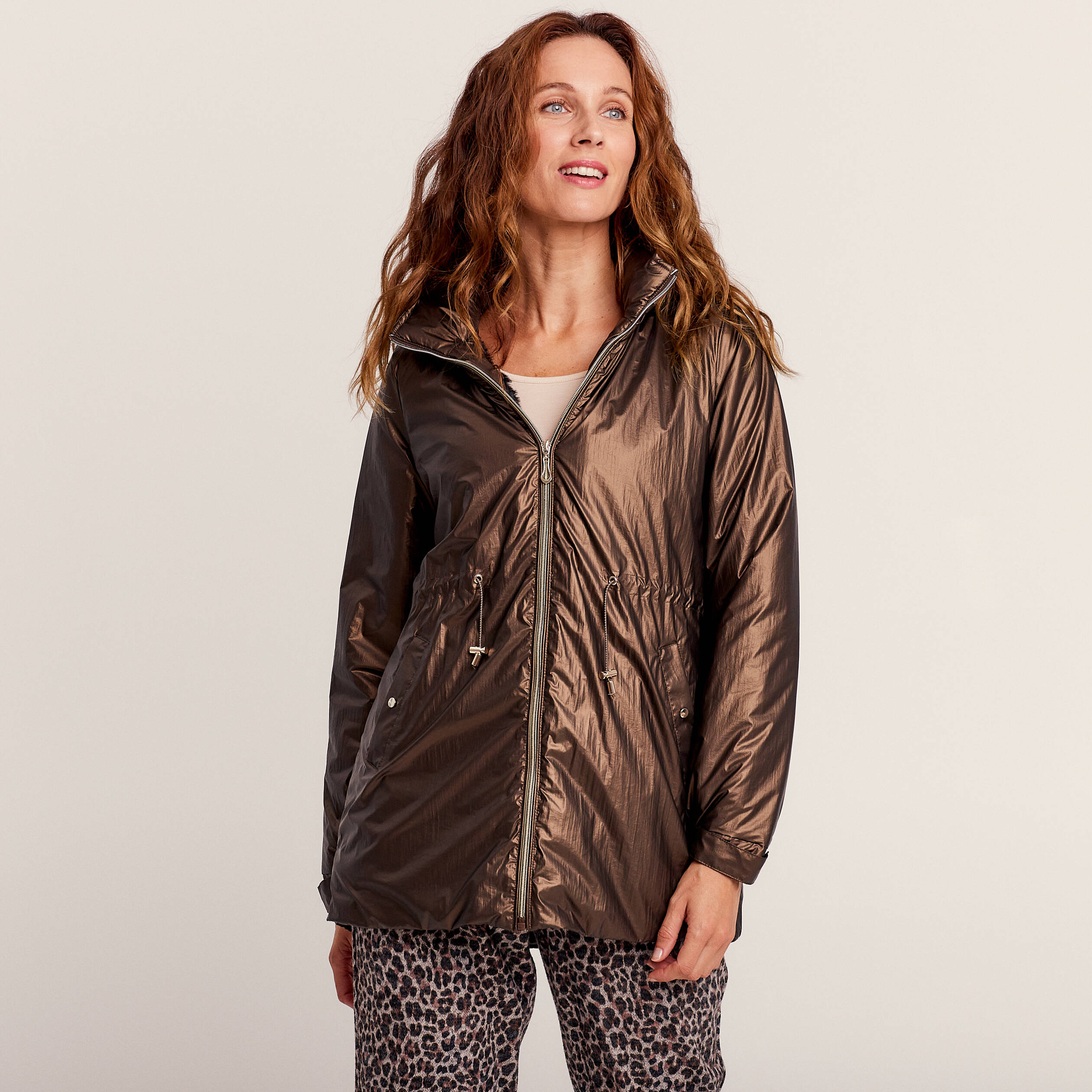 Parka cintr e m tallis e marron fonc femme