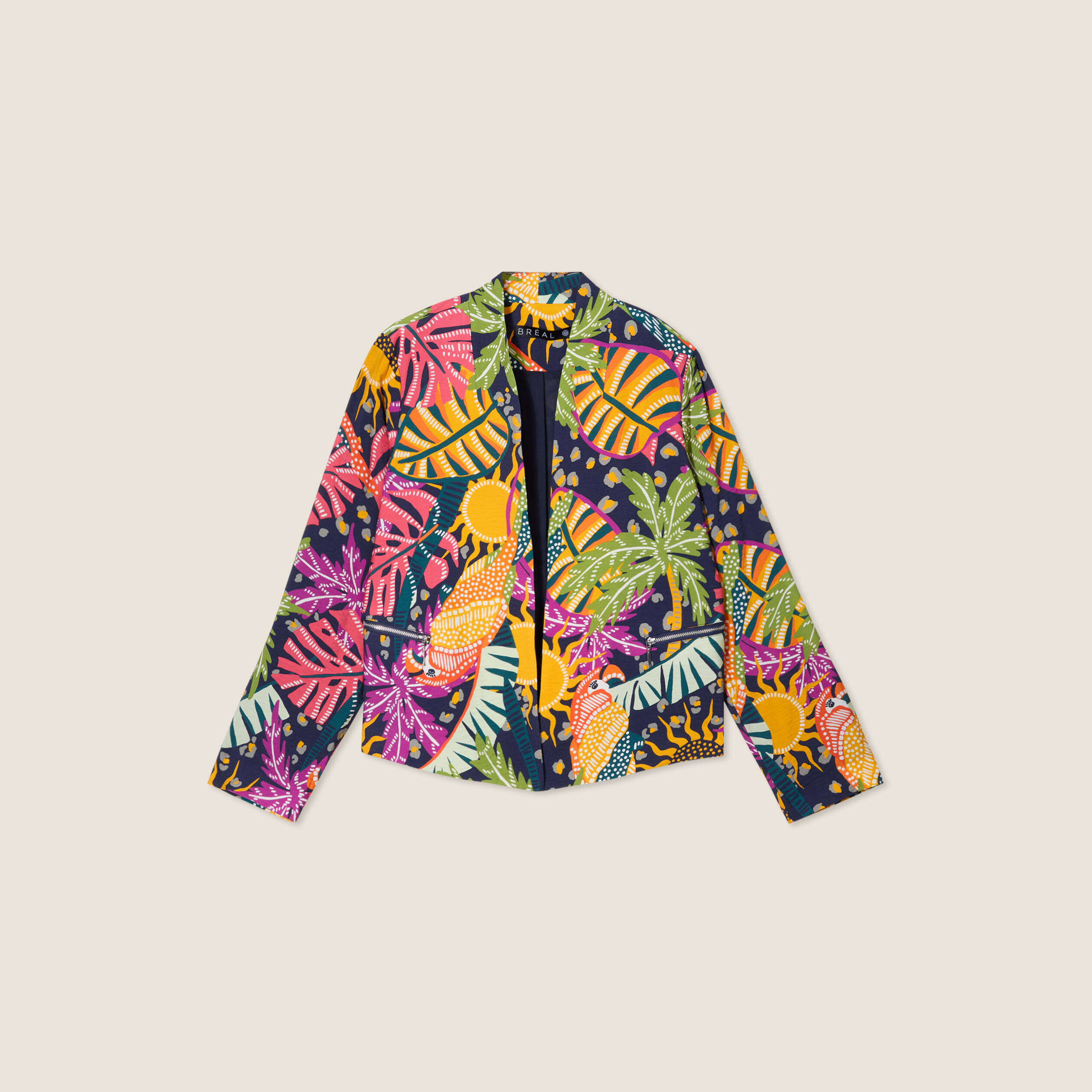 Veste courte col châle multicolore femme