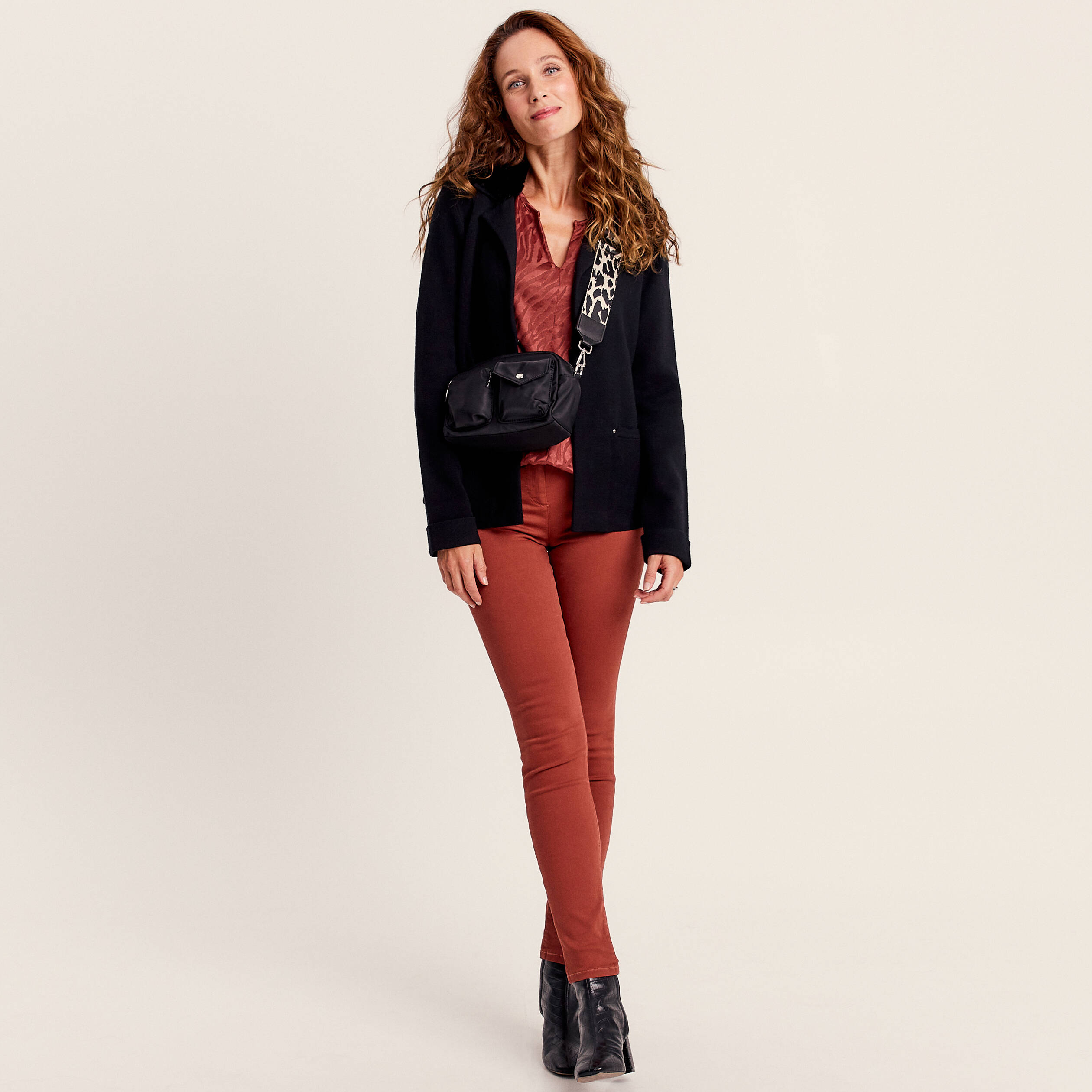 T-shirt manches 3/4 marron cognac femme