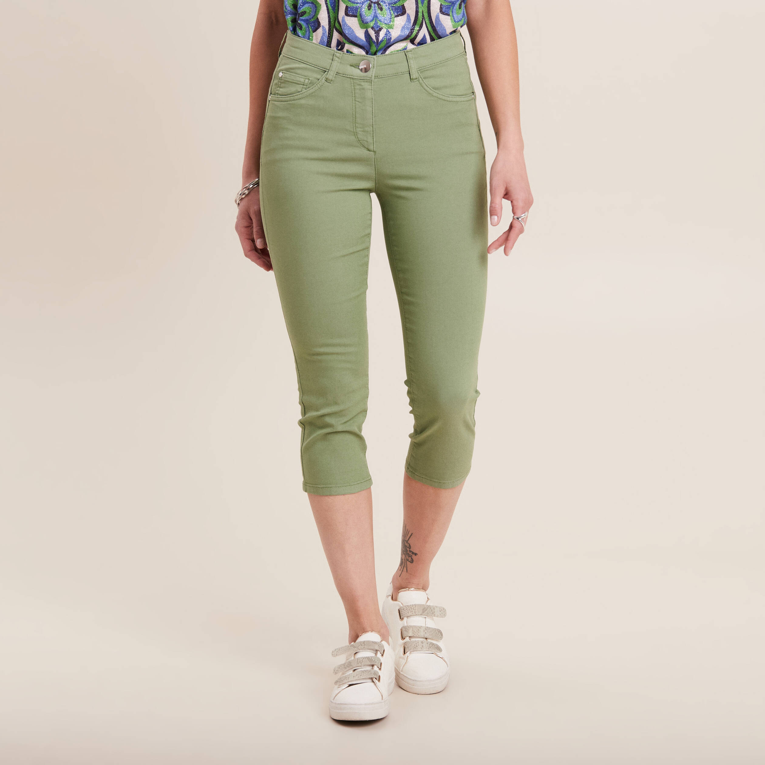 Pantacourt droit taille standard vert femme