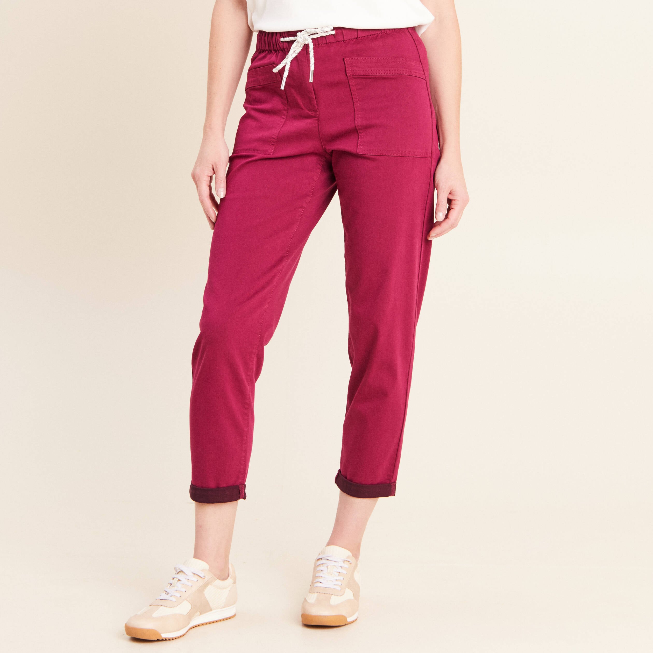 Pantalon coupe mom 7/8&egrave;me rouge fonc&eacute; femme
