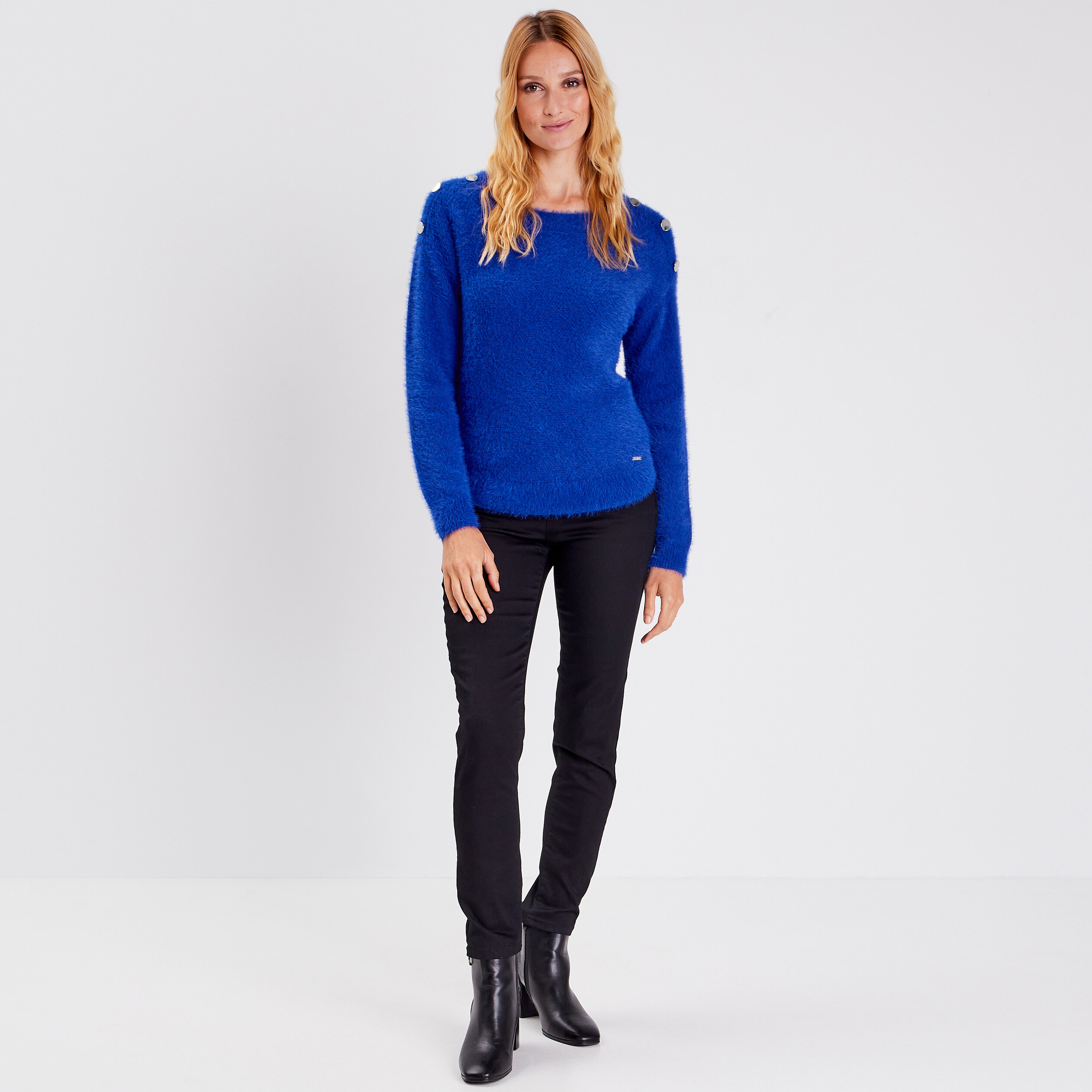 Pull manches longues bleu foncé femme