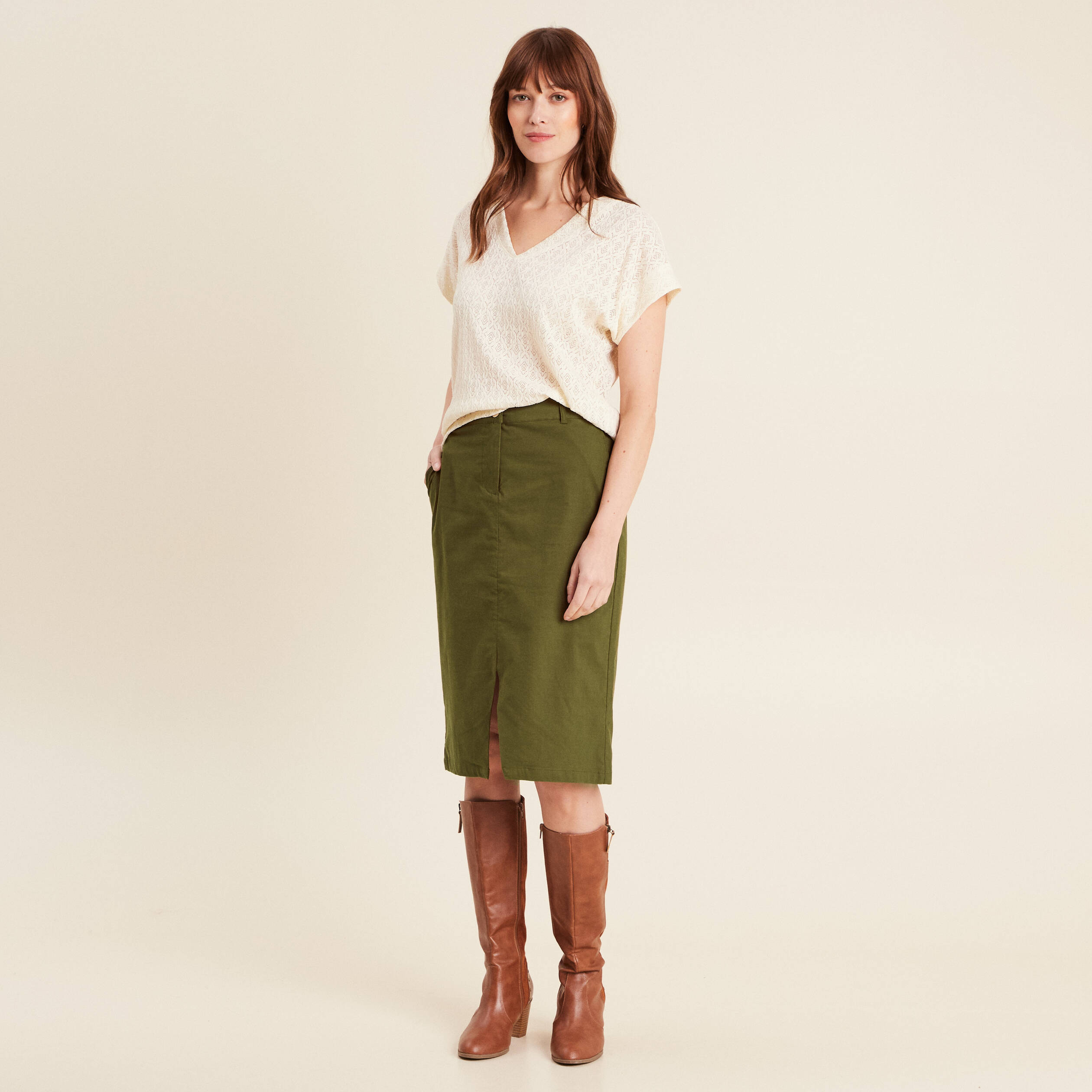 jupe crayon vert olive femme Jupe crayon vert olive femme