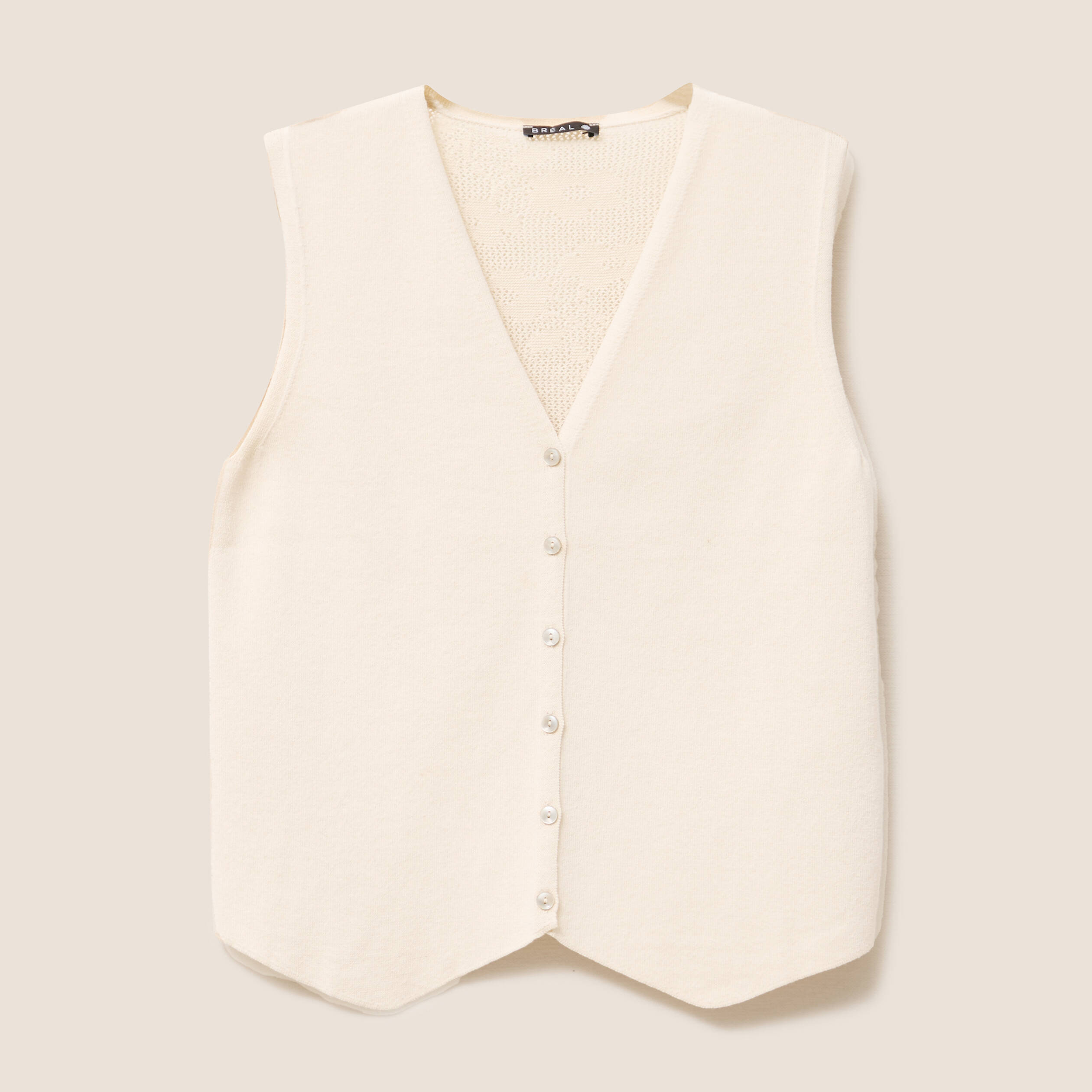 Gilet sans manches cintré court col V beige femme Bréal