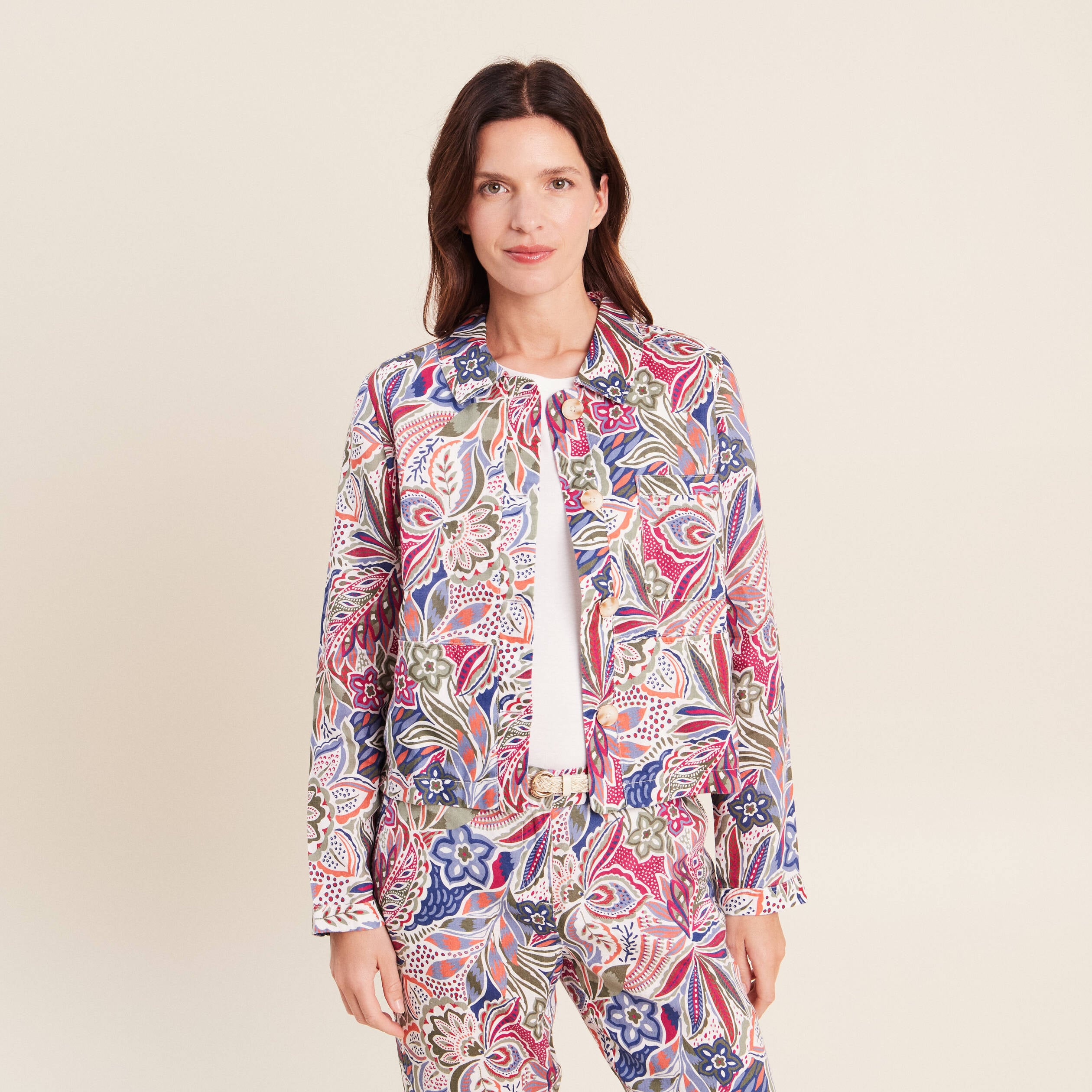 Veste courte droite manches longues mauve femme