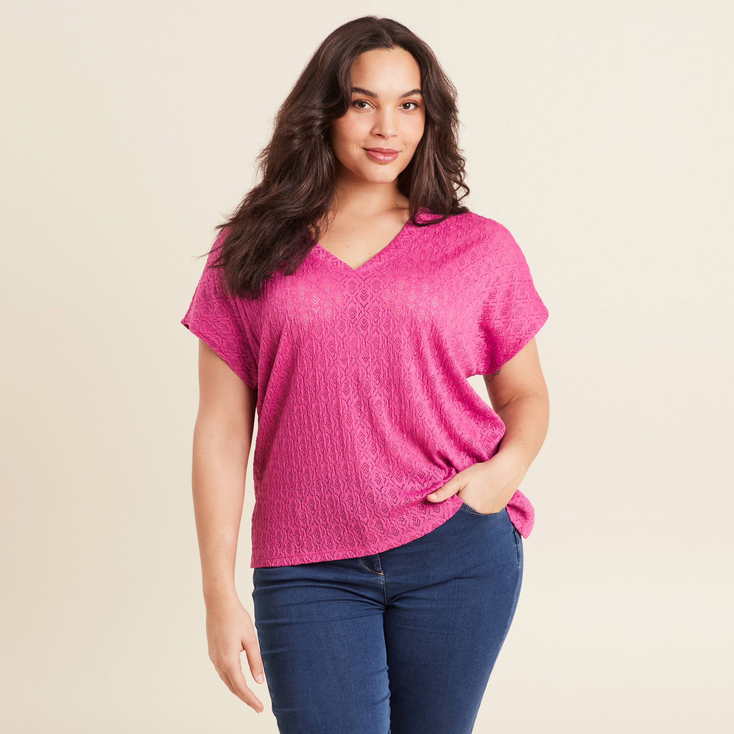 T-shirt manches courtes rose femme