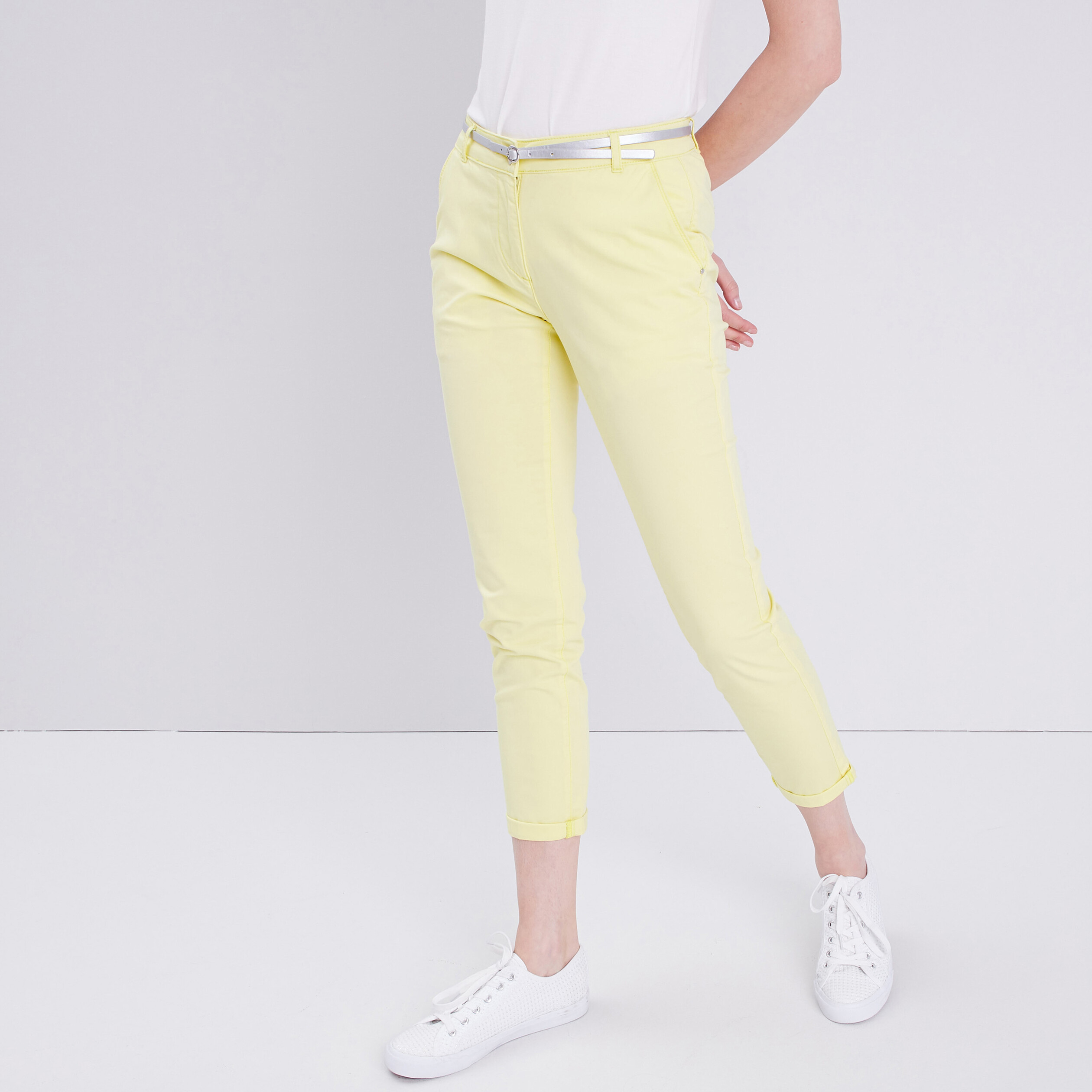 Pantalon chino droit jaune pastel femme