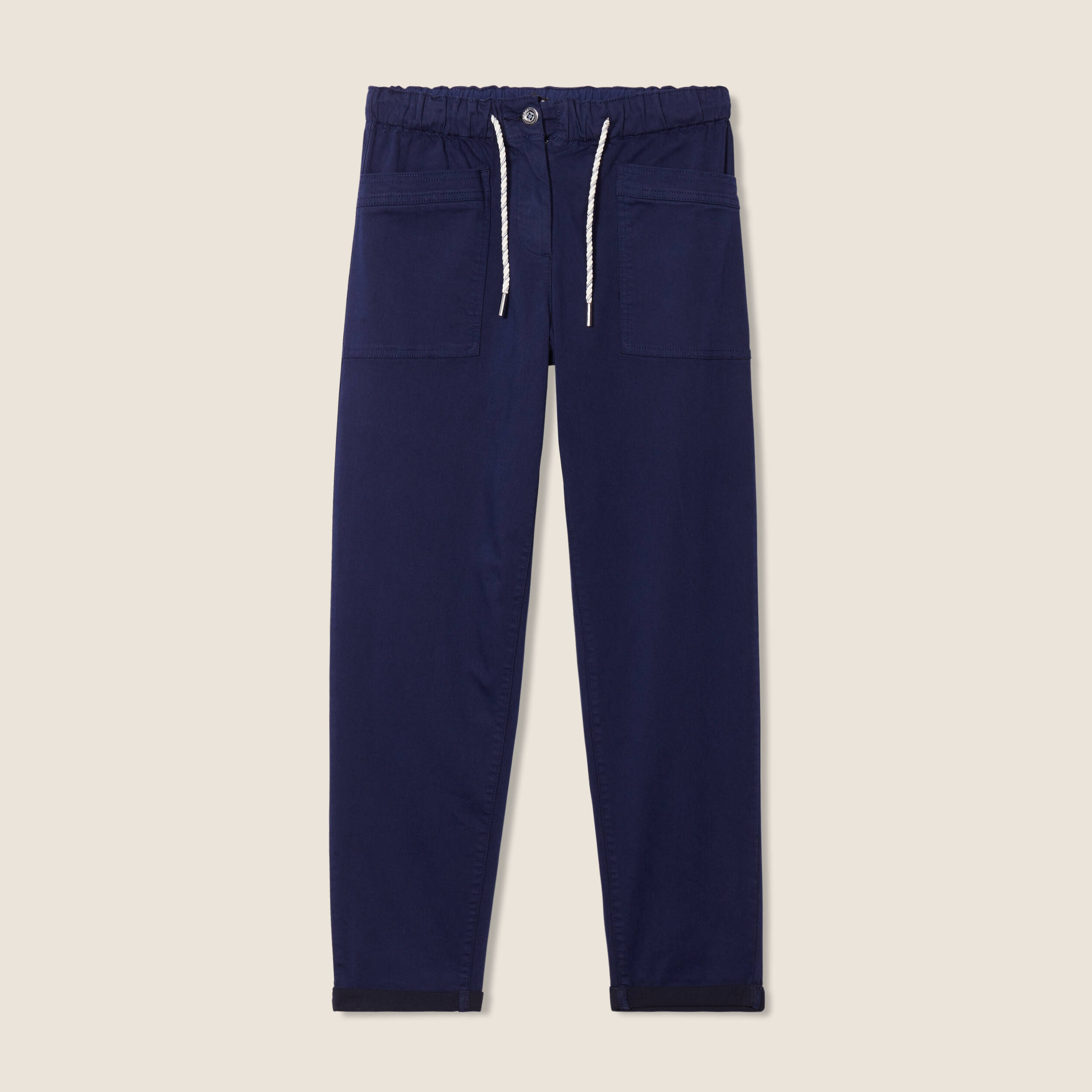 Pantalon coupe mom 7/8&egrave;me bleu marine femme