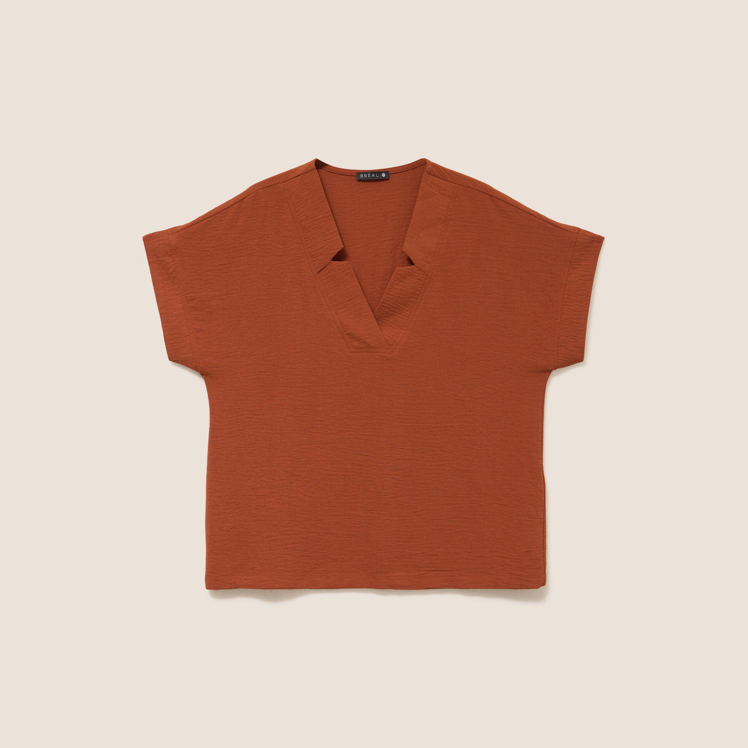 Blouse fluide manches courtes marron fonc&eacute; femme