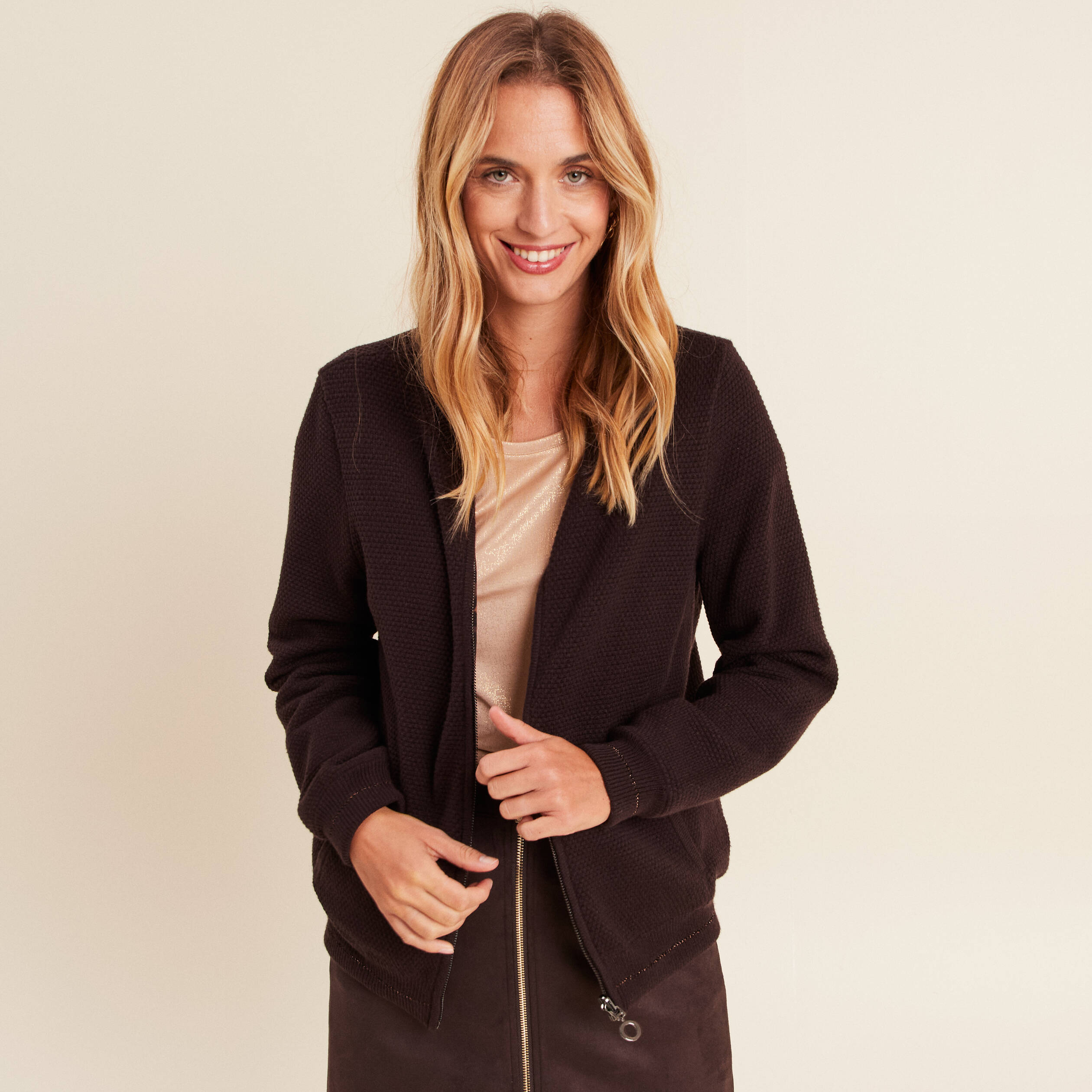 Gilet réversible manches longues marron femme Bréal