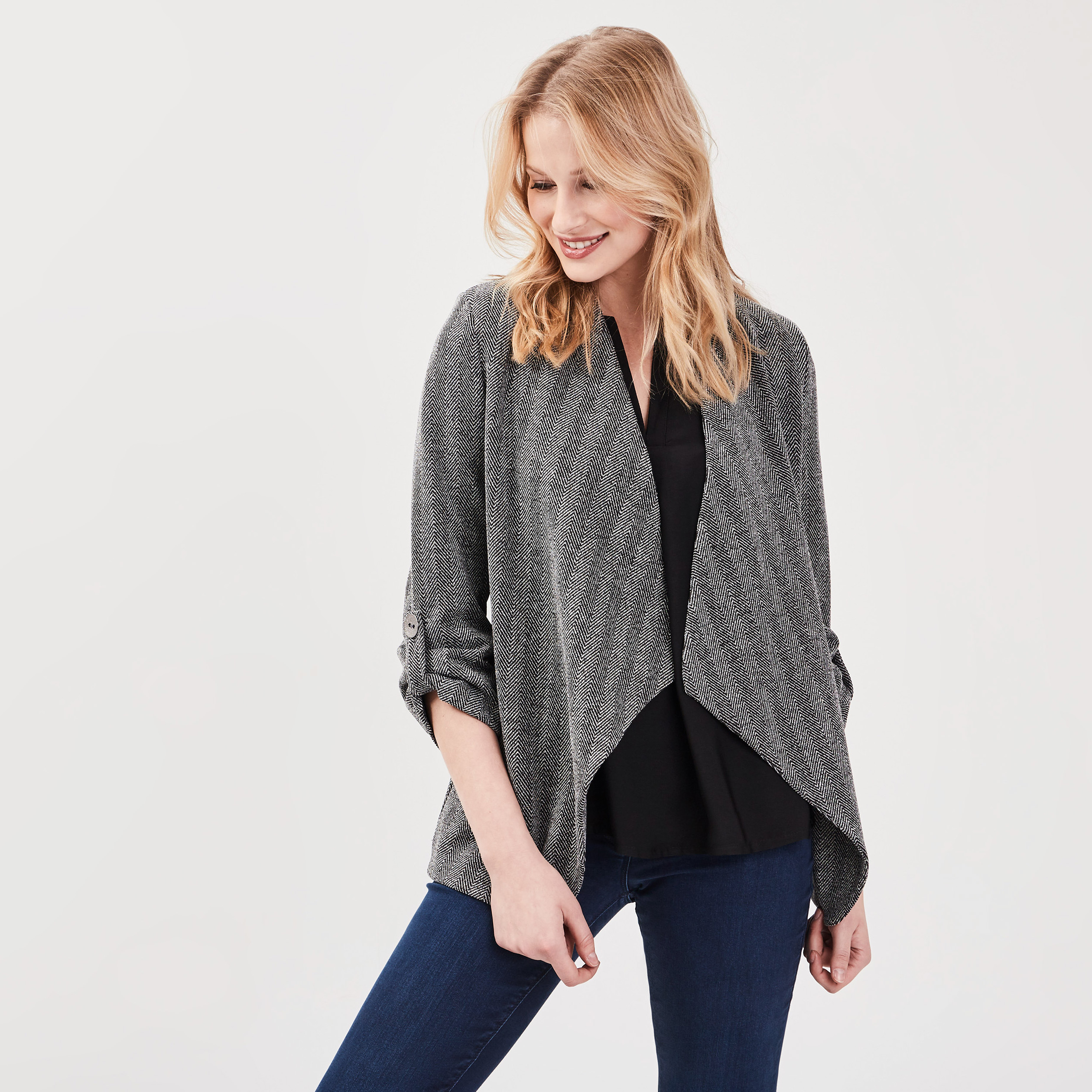Veste évasée col châle noir femme