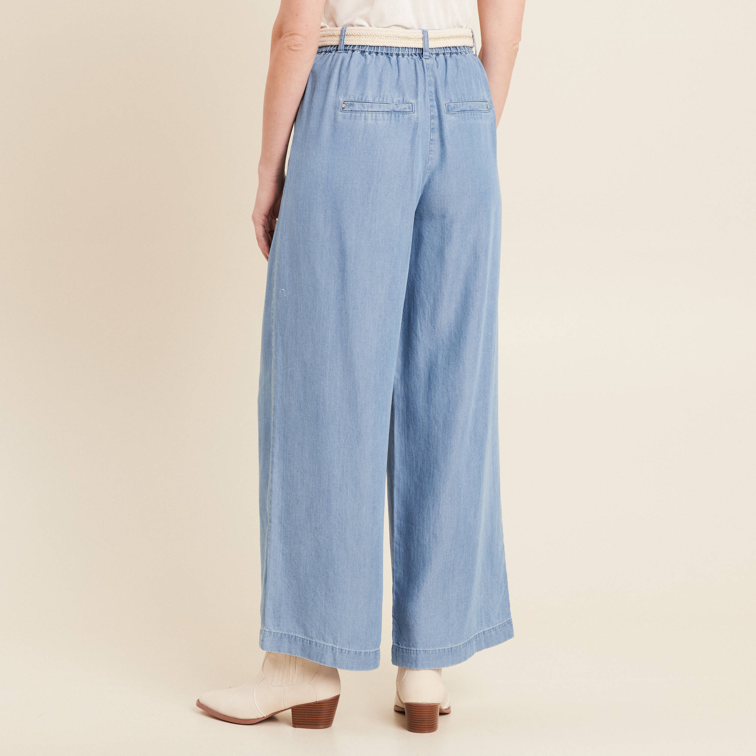 Pantalon large taille haute denim double stone femme