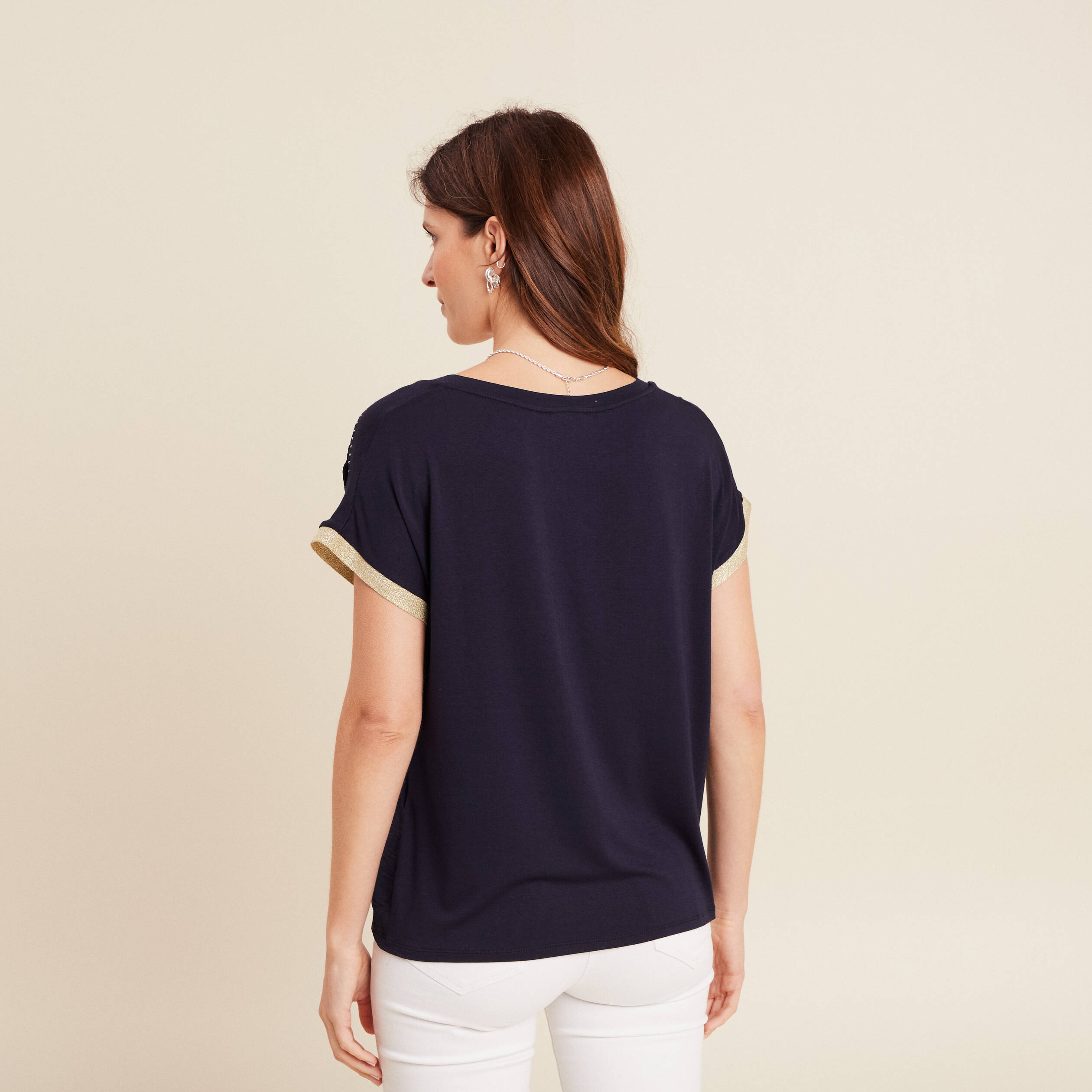 t shirt maille legere manches courtes noir femme T-shirt maille légère manches courtes noir femme