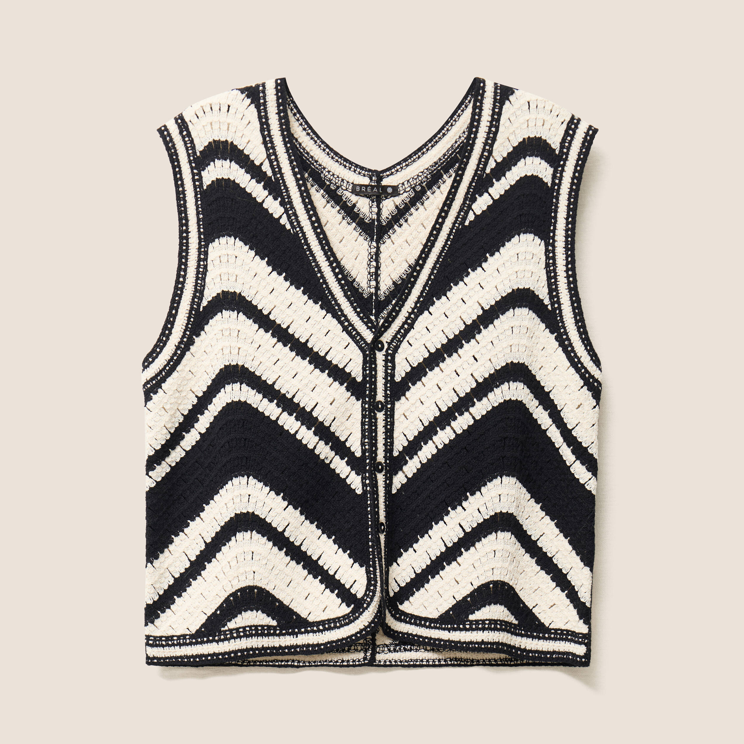 Gilet court droit col v en coton noir femme