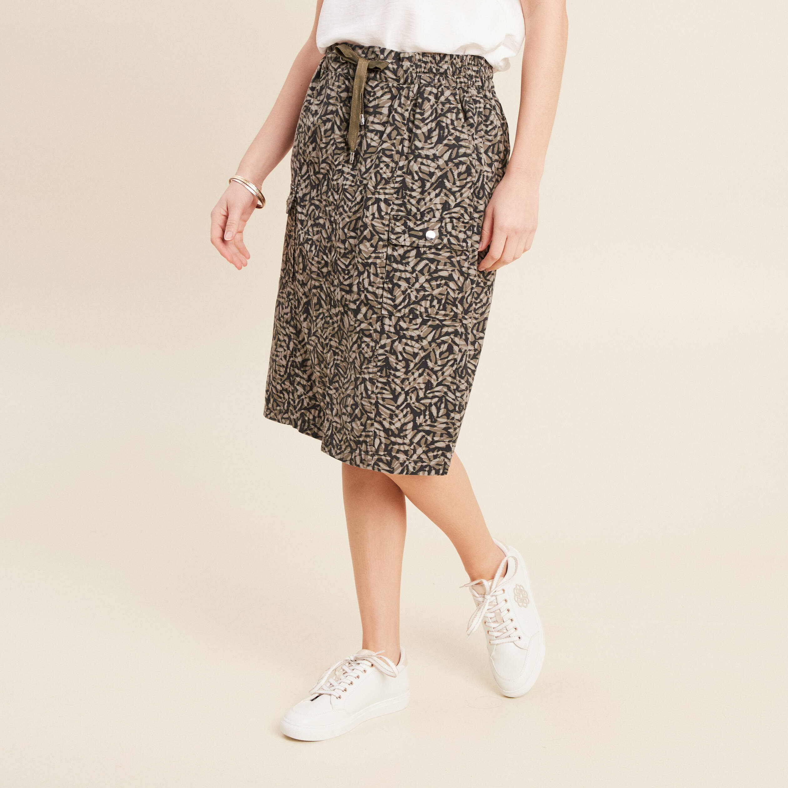 Jupe droite à coulisse vert kaki femme