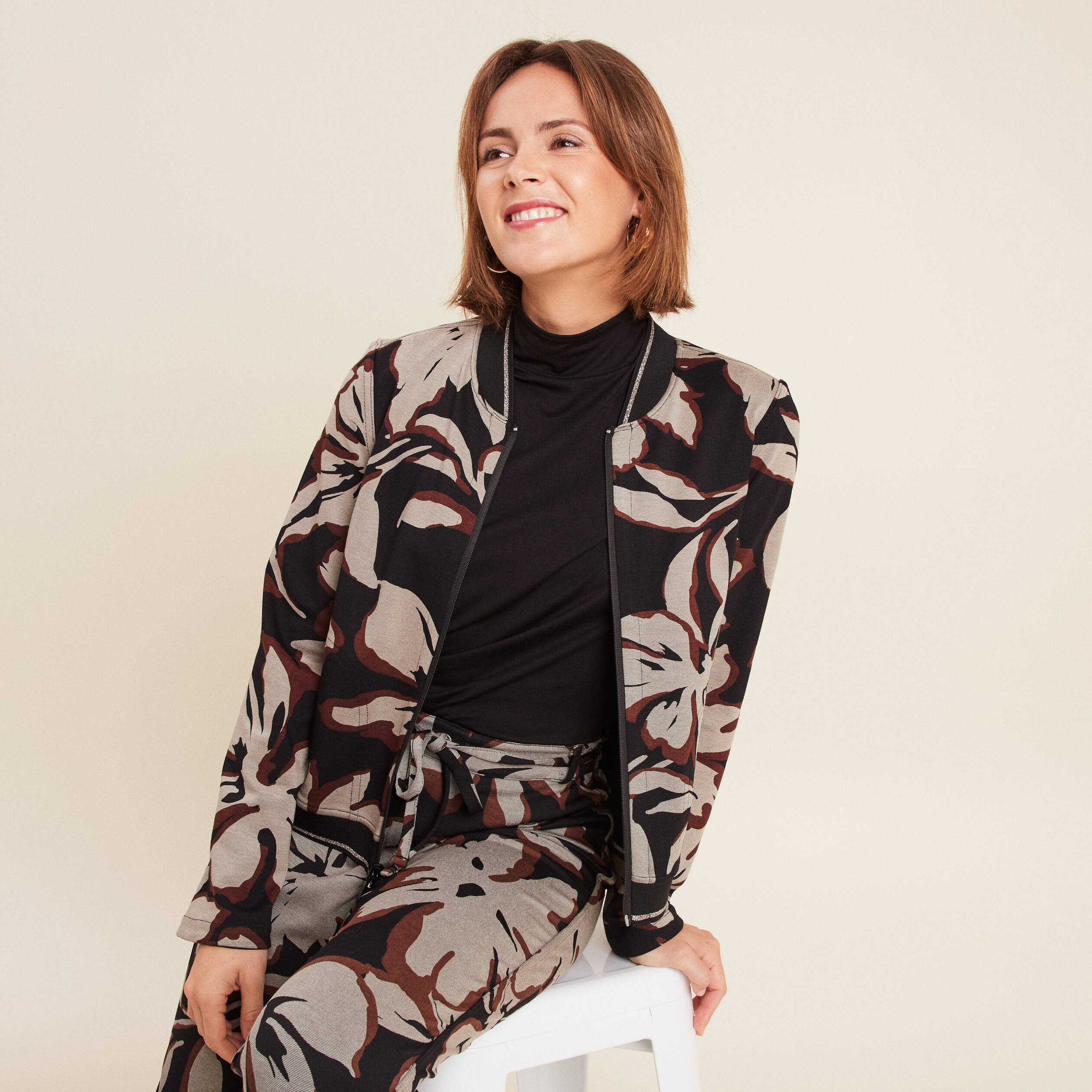 Blouson zippé réversible marron clair femme