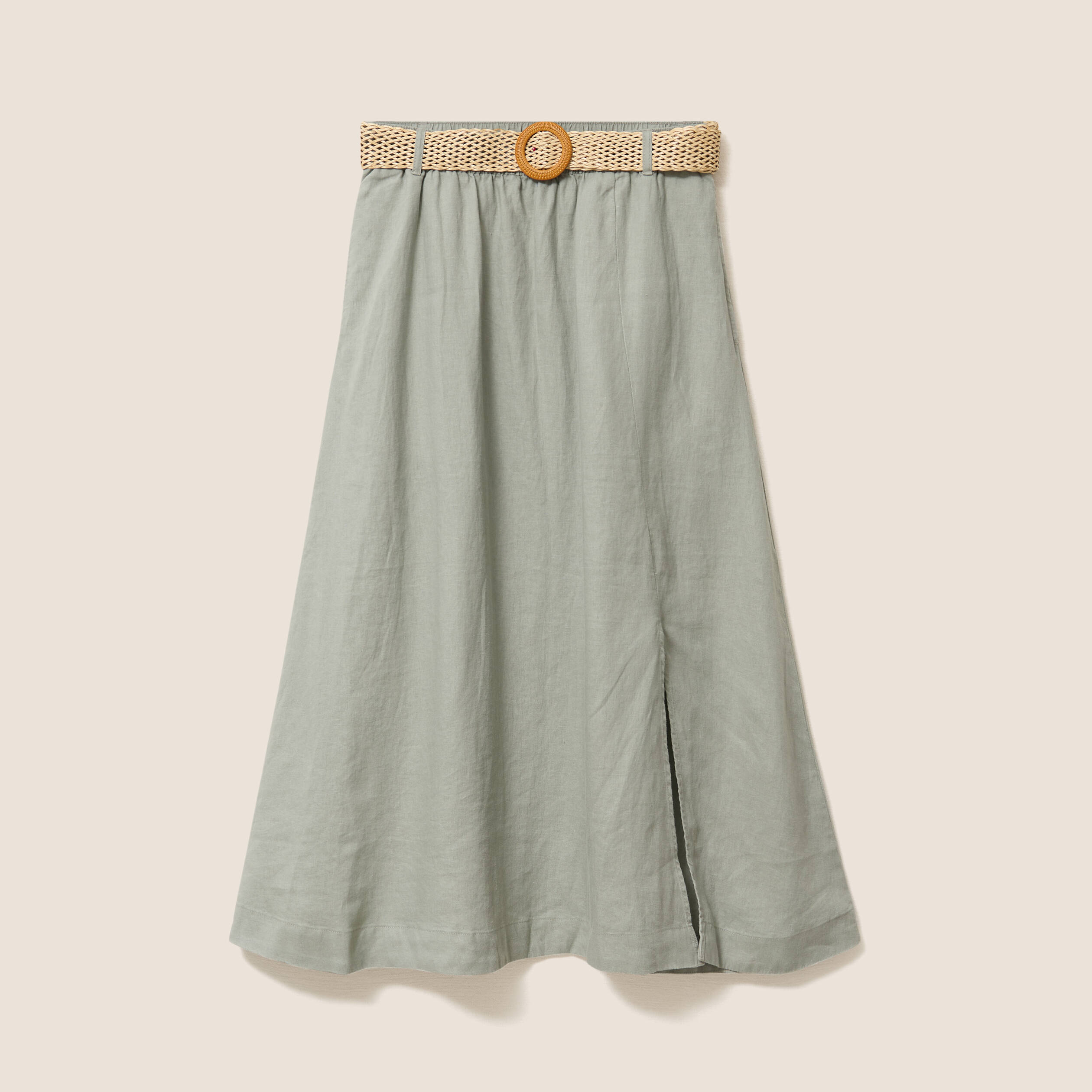 Jupe aspect lin avec ceinture amovible vert clair femme