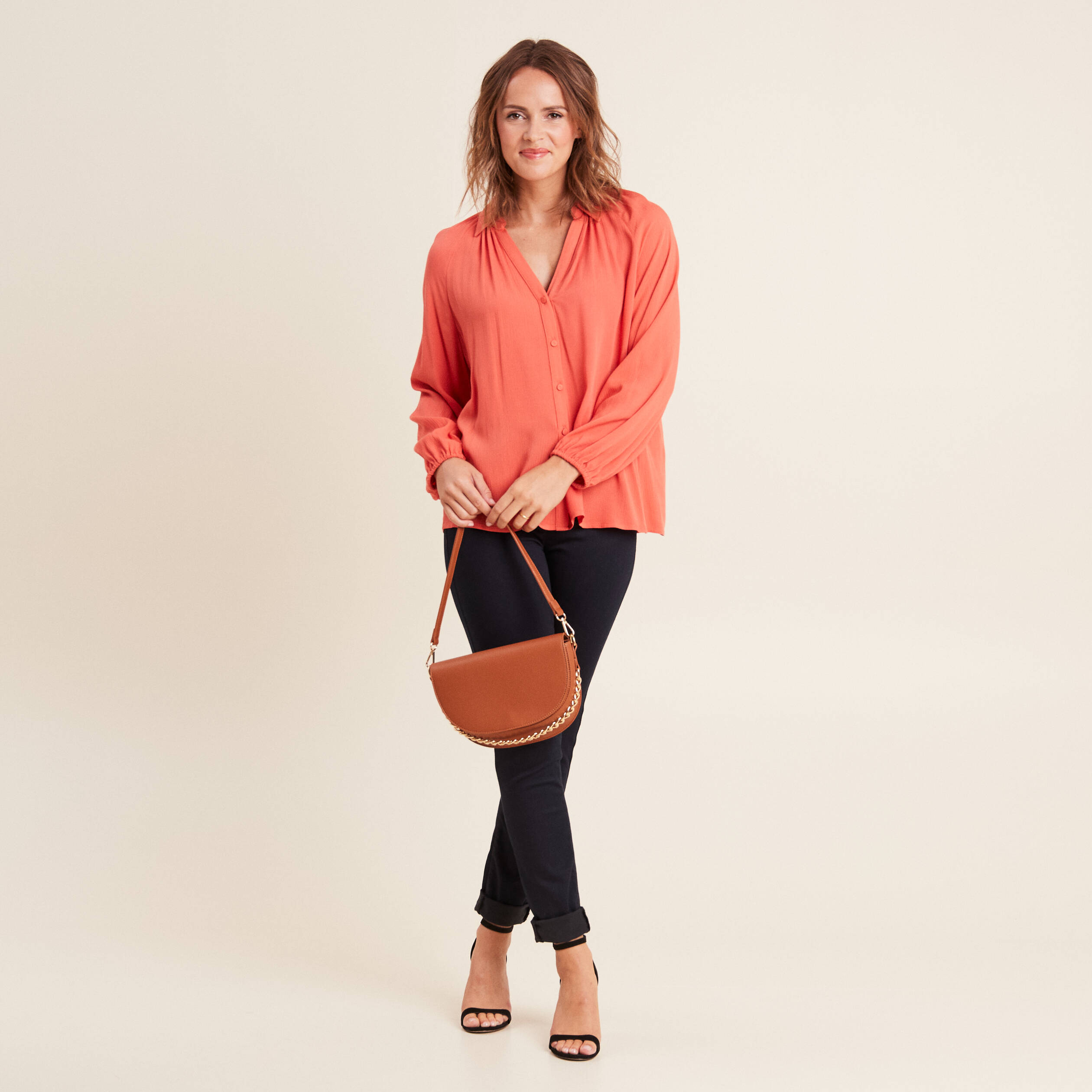 Chemise manches longues rouge foncé femme