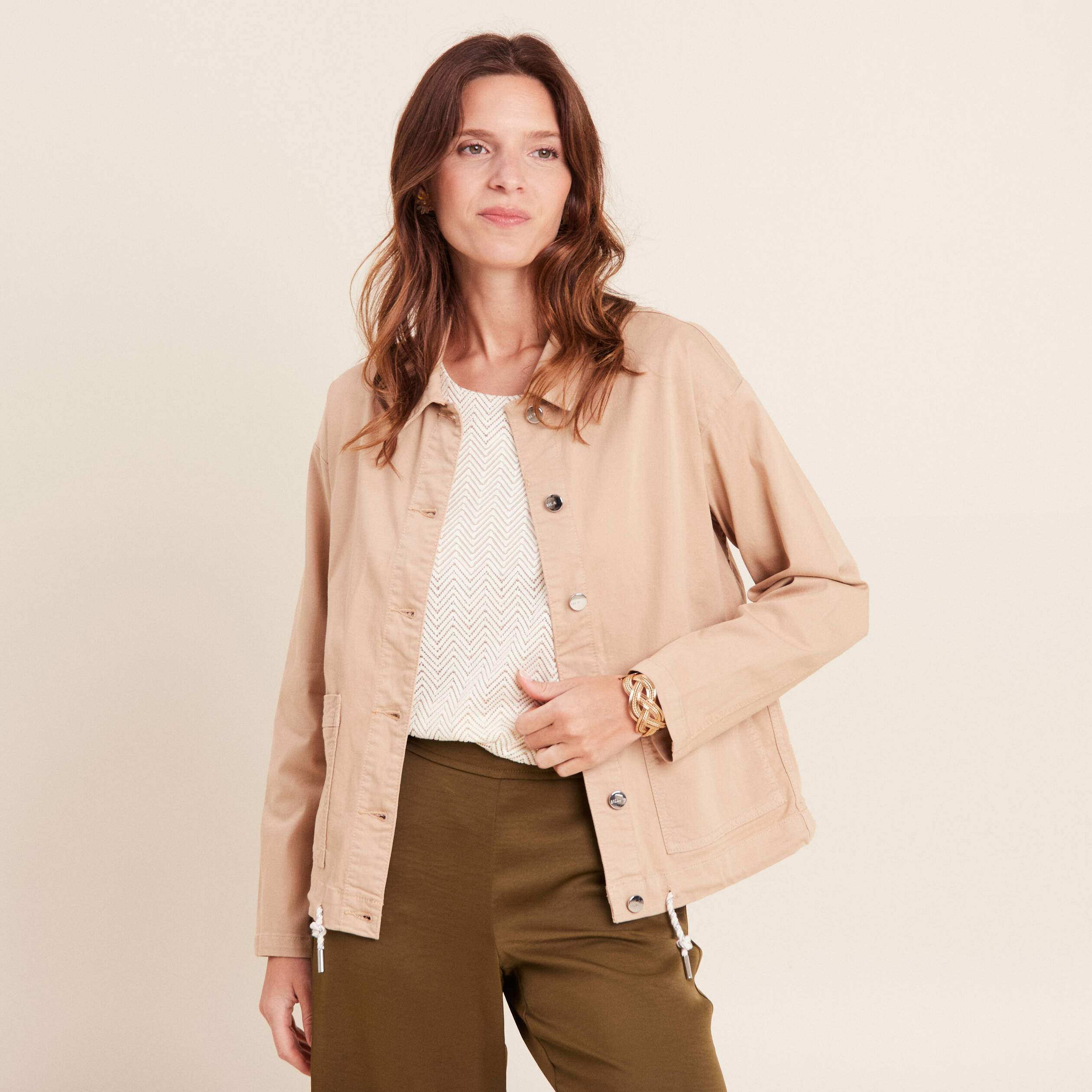 Blouson droit boutonné sable femme