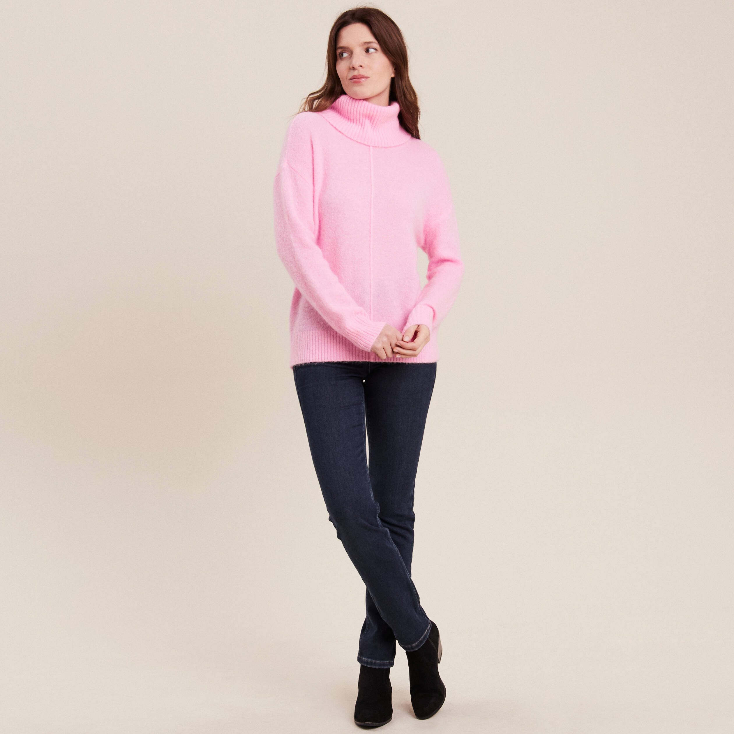 Pull manches longues rose vif femme