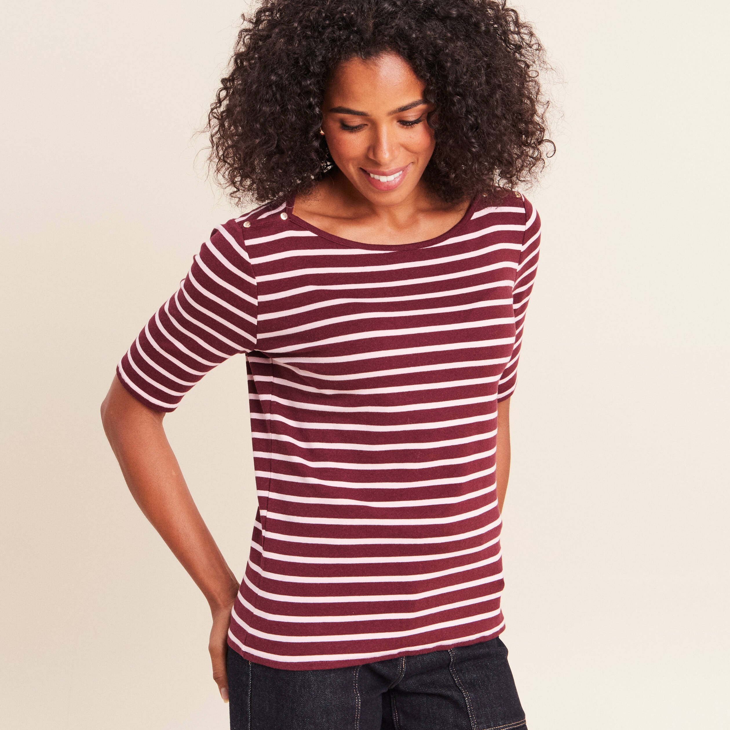 T-shirt col bateau rose femme