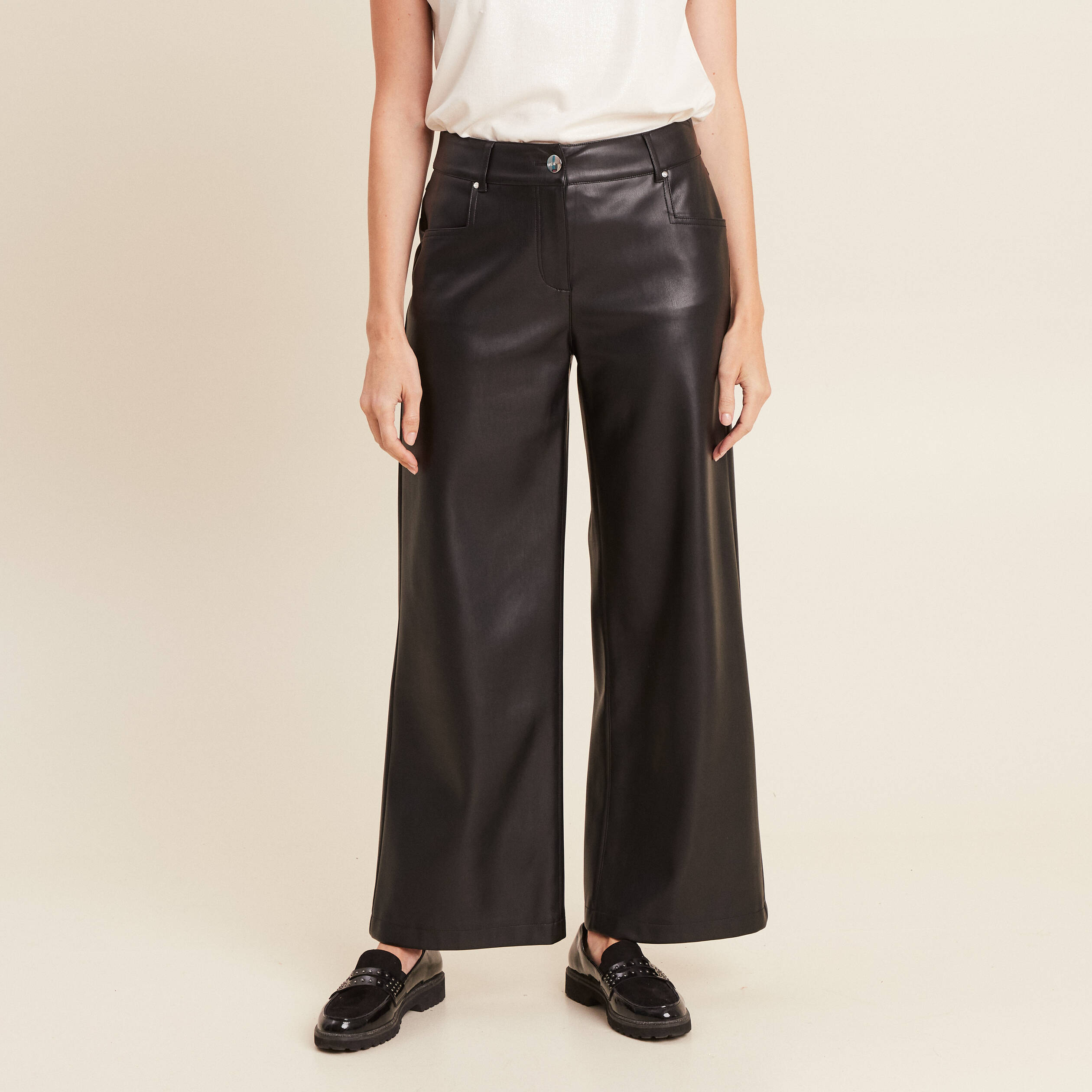 Pantalon large cuir best sale