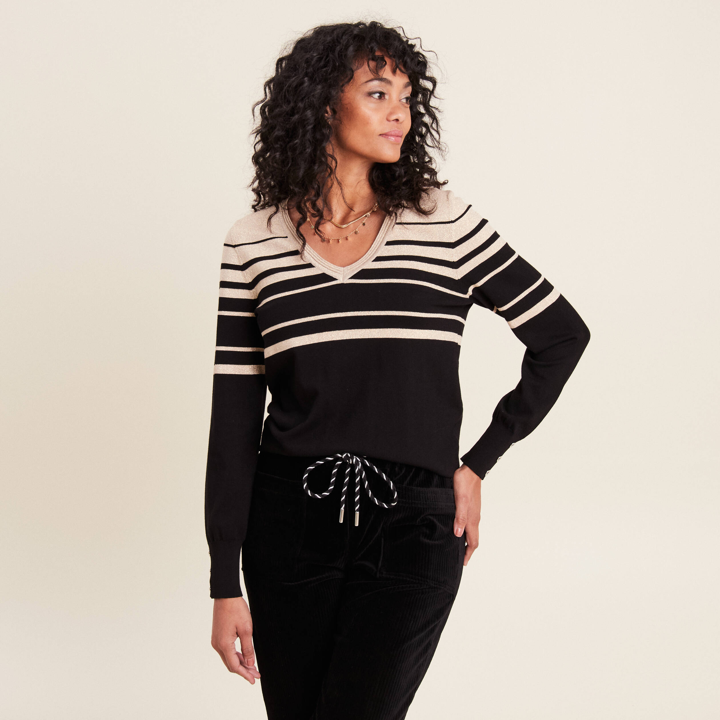Pull manches longues col polo gris clair femme | Cache Cache