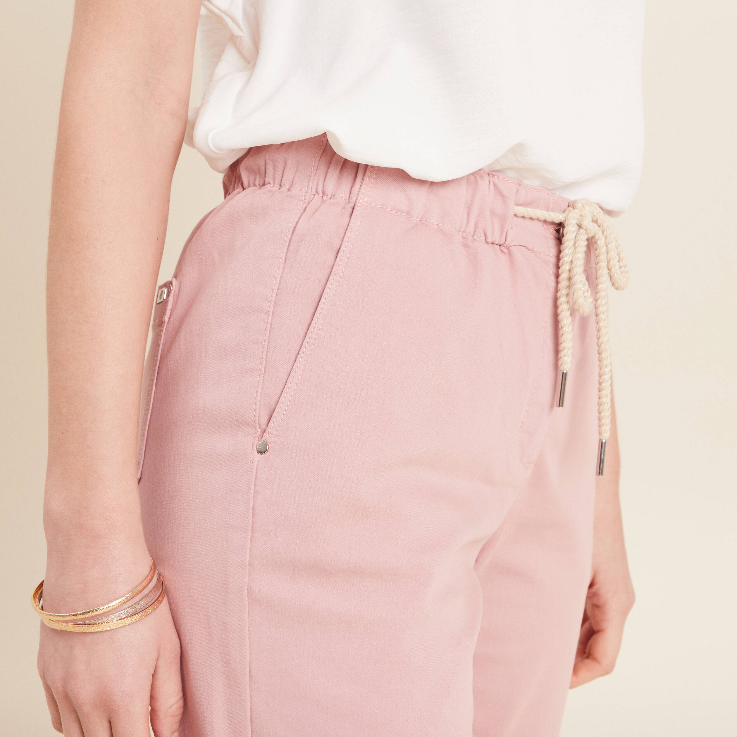 pantacourt large taille haute rose pastel femme Pantacourt large taille haute rose pastel femme