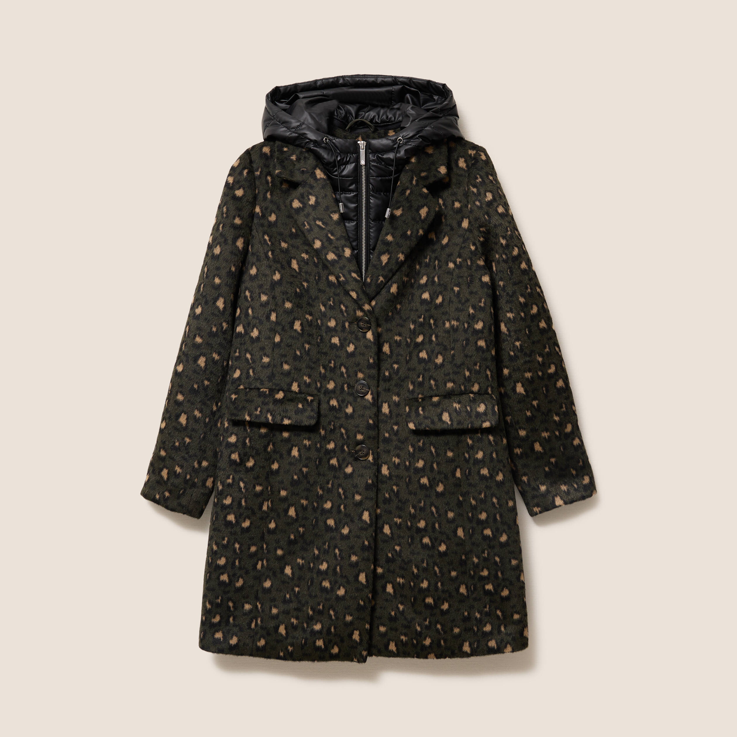 Manteau 2 en 1 ajust&eacute; &agrave; capuche amovible vert kaki femme