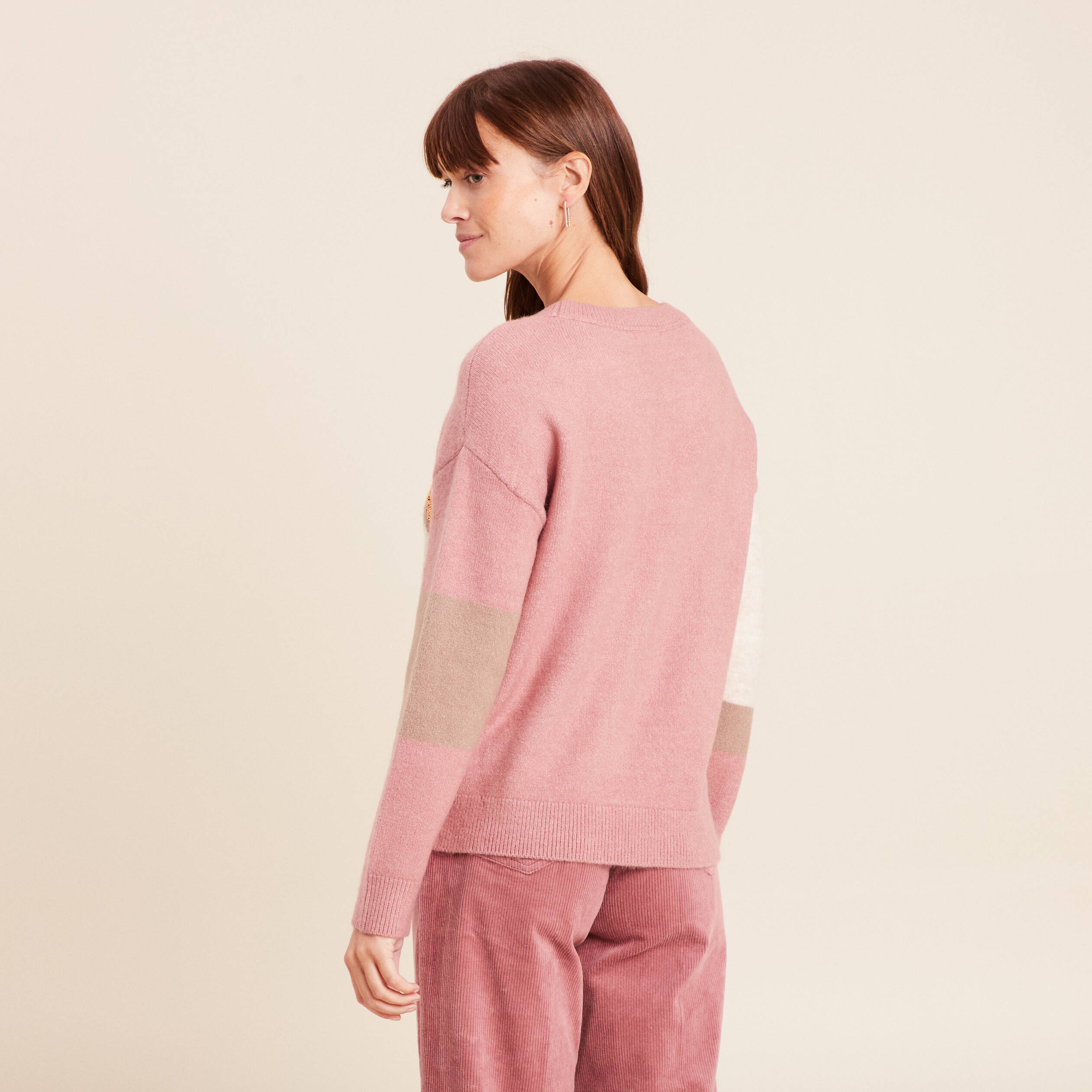 Pull col rond manches longues &agrave; sequins taupe femme