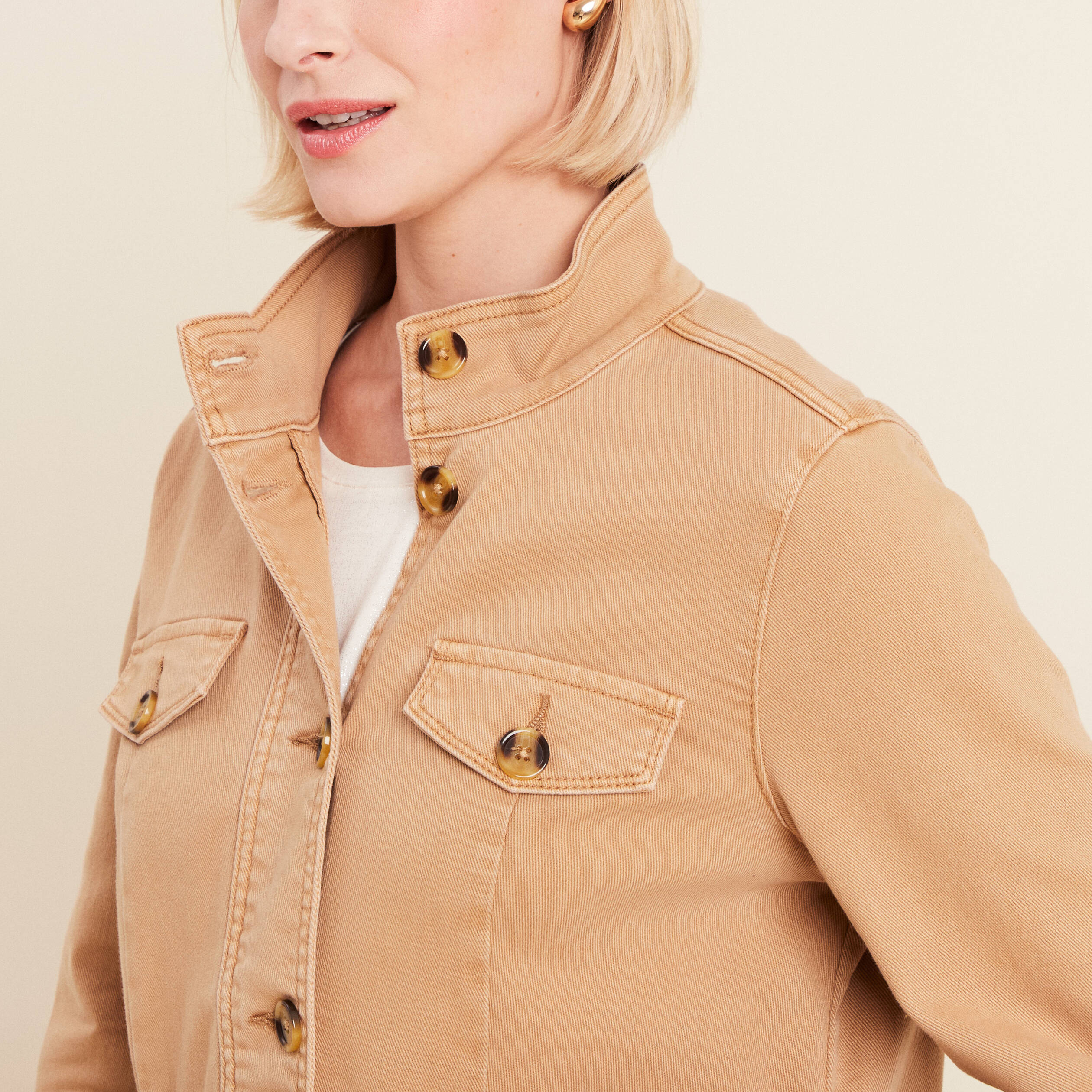 Veste boutonnée en jean marron clair femme